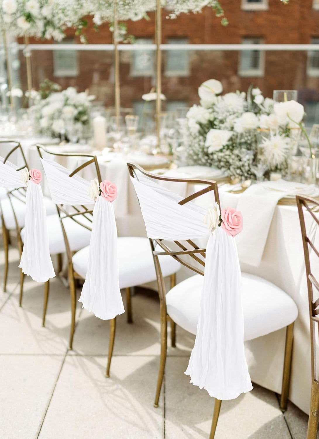 50 PCS White Cheesecloth Chair Sashes for Wedding Banquet