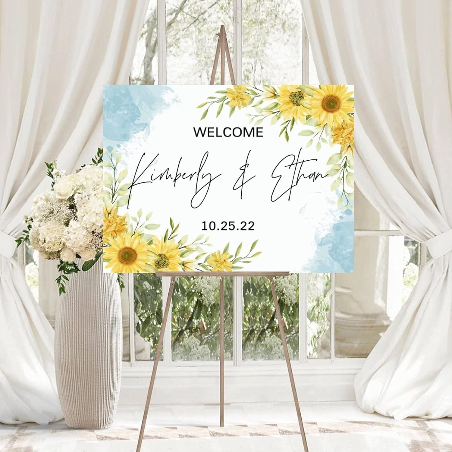 Personalized Blue Sunflowers Wedding Welcome Sign 1