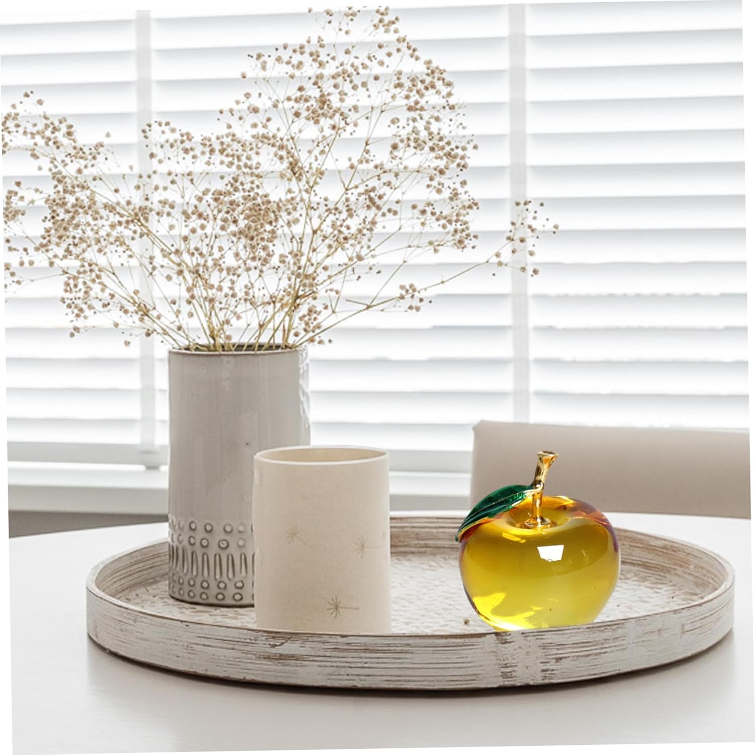 Yellow Glass Apple-Shaped Crystal Fruit Ornament
