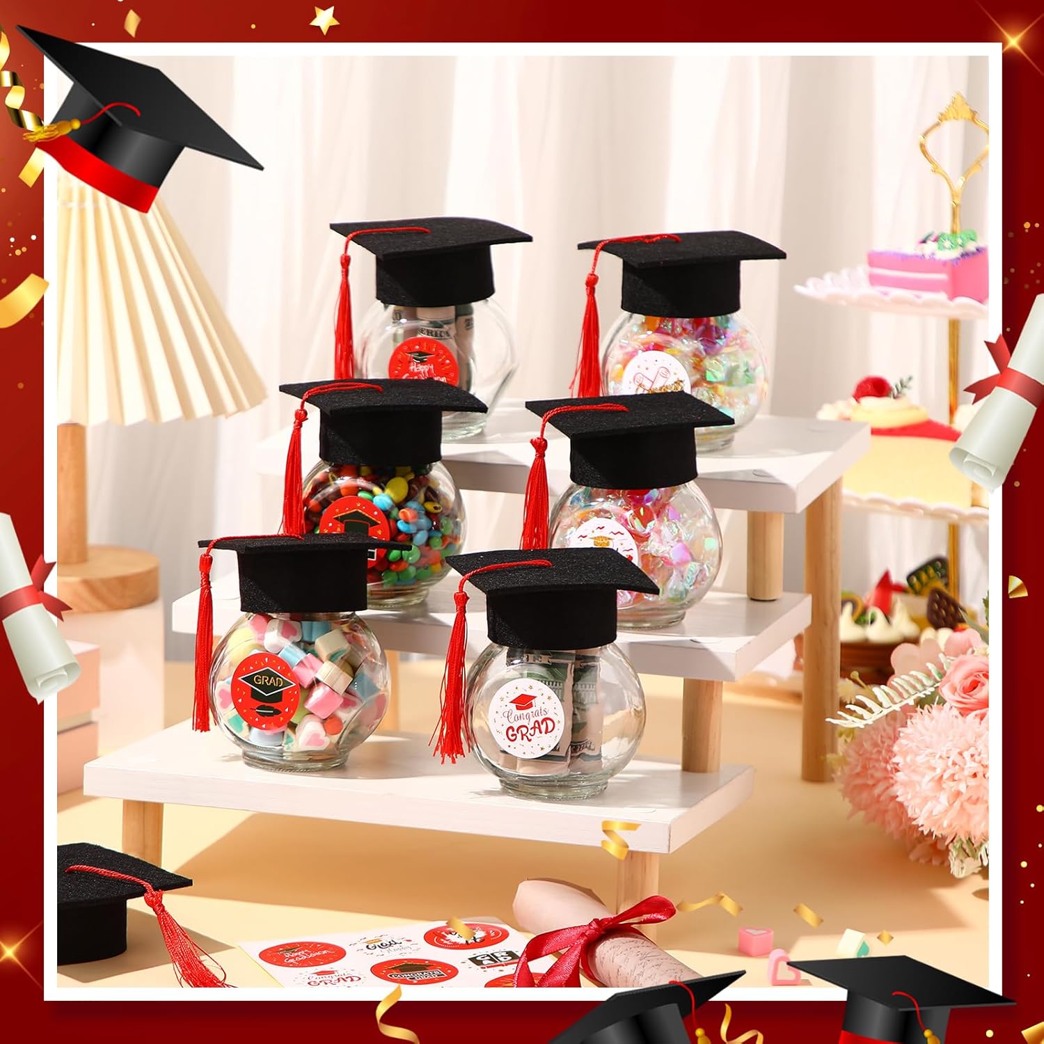 20 Sets Glass Graduation Cap Candy Jars for Class of 2025