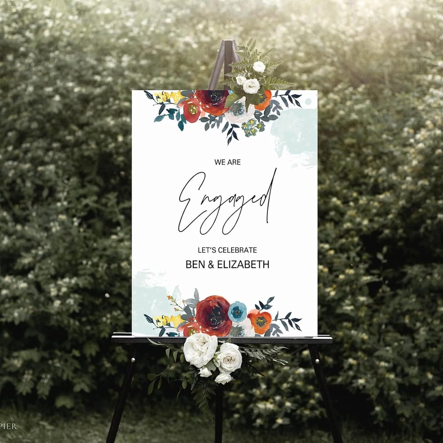Customizable Red Floral Wood Wedding Welcome Sign 12x16 Inch