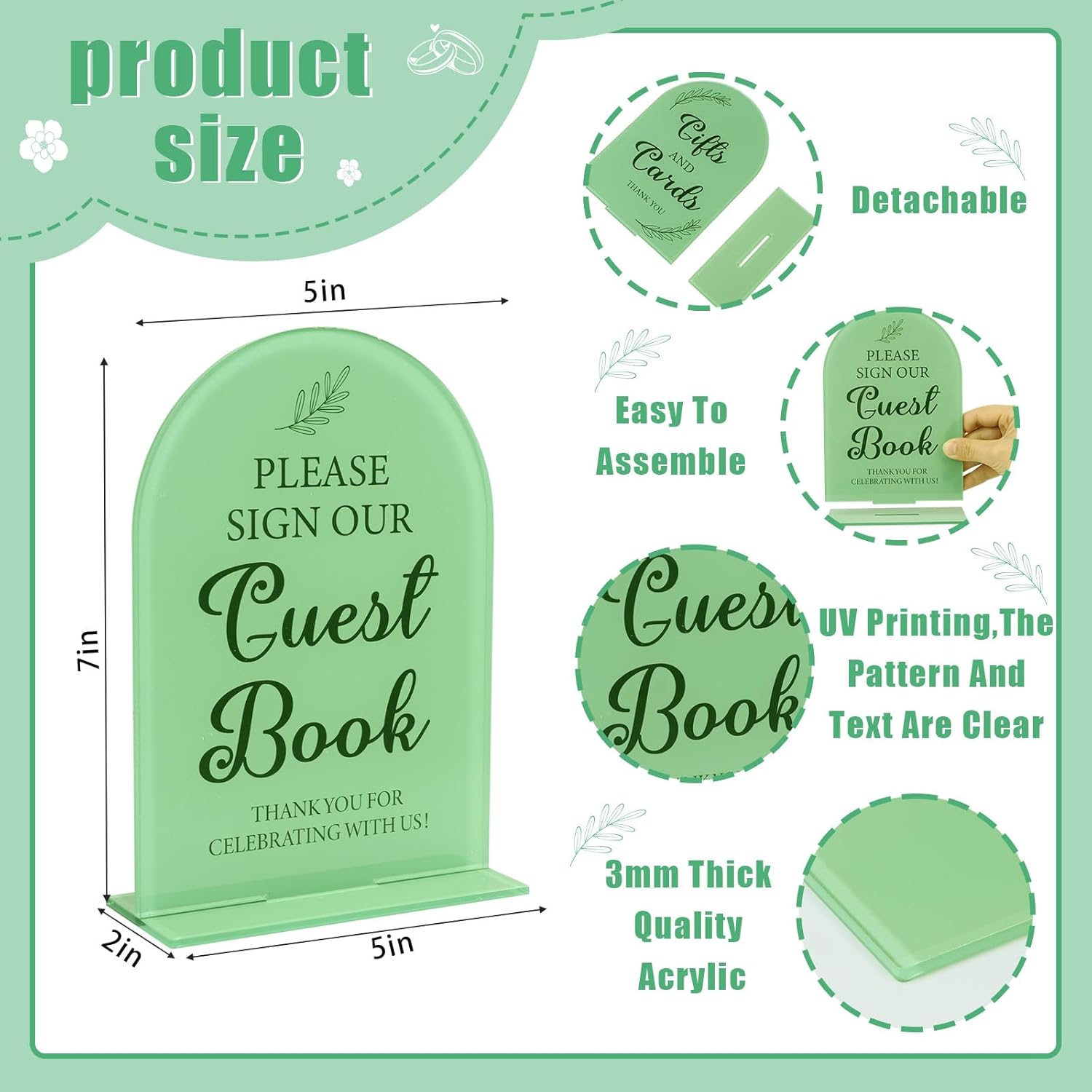 2Pcs Acrylic Wedding Signs Green 5x7 Inch Ceremony Reception