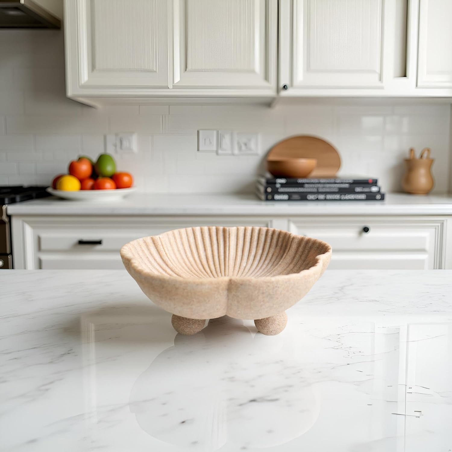 Large Decorative Bowl Set with Scalloped Pedestal Design