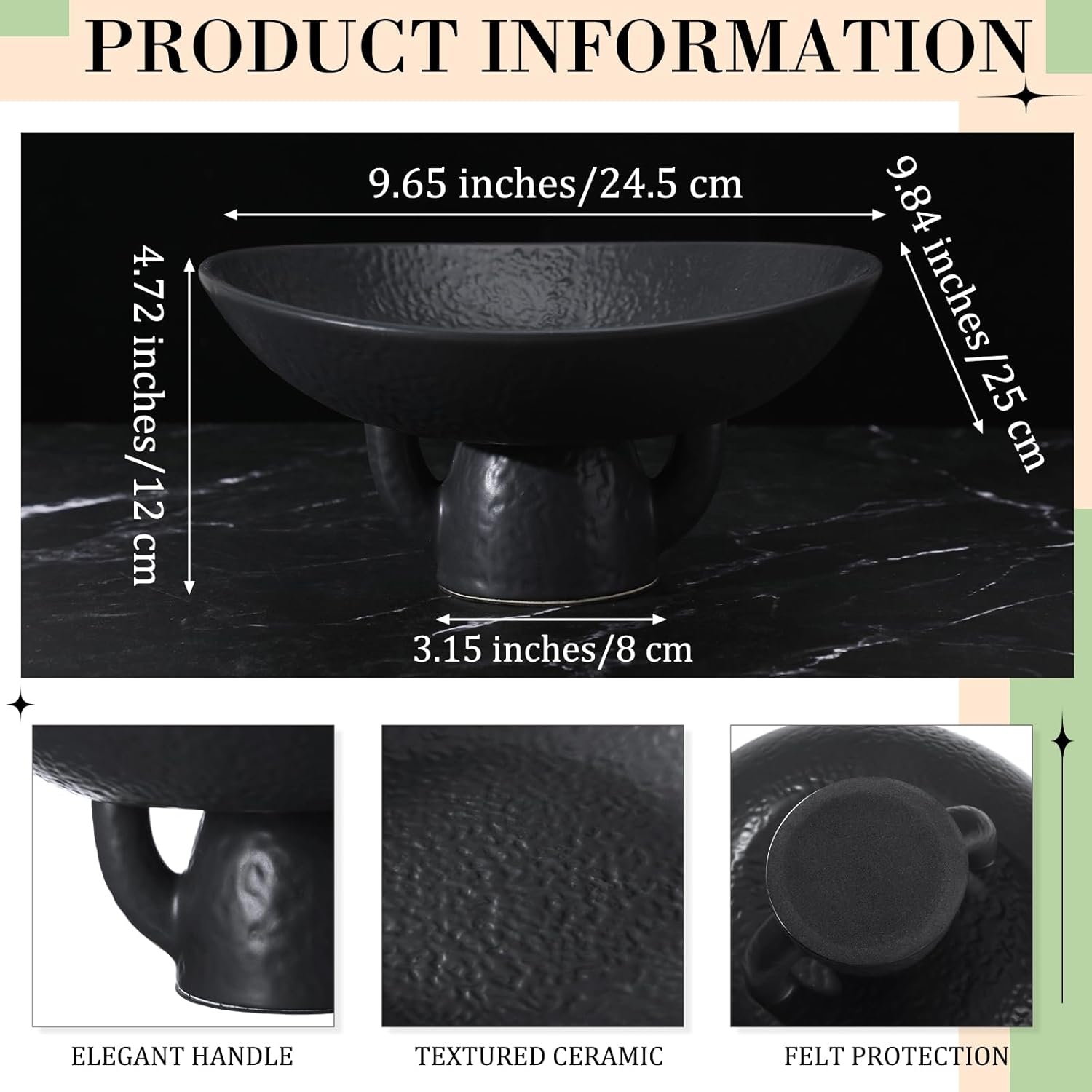 Elegant Black Ceramic Decorative Bowl 96x98 Inch Pedestal Bowl