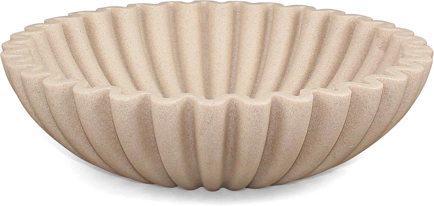 Ruffle Decorative Bowl Large Fruit Bowl Beige Artificial Stone