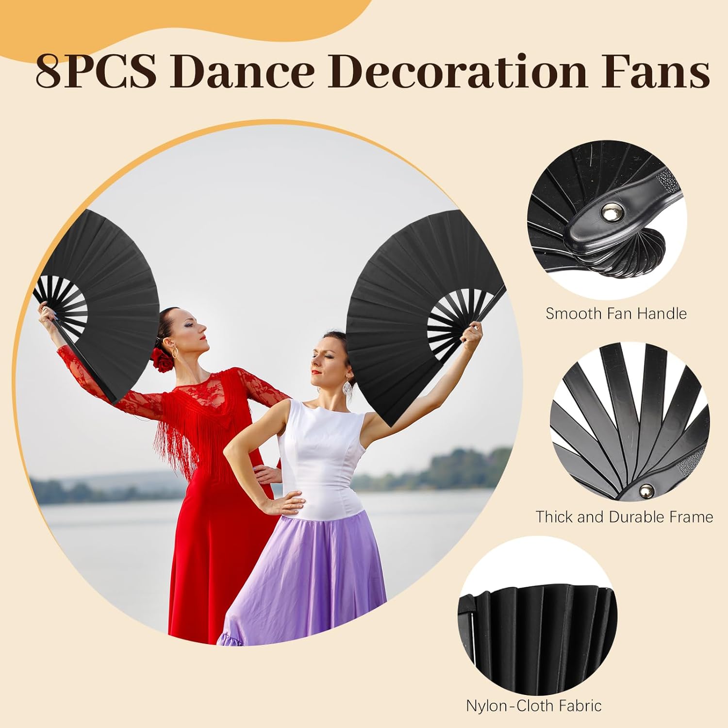 8PCS Large Folding Fans Set for Line Dance and Popping