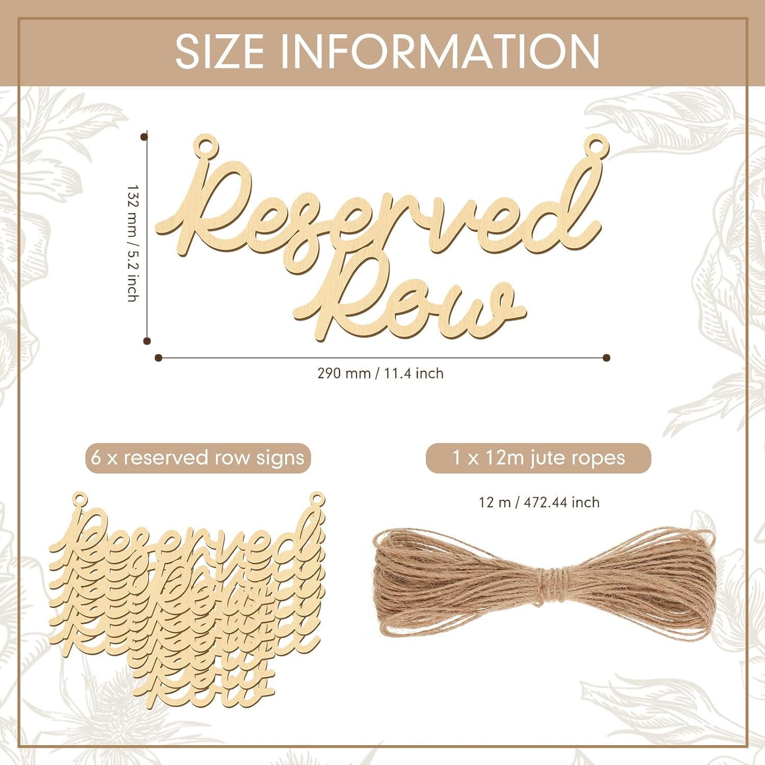 Yulejo 6 Piece Wooden Reserved Row Signs for Wedding Chairs