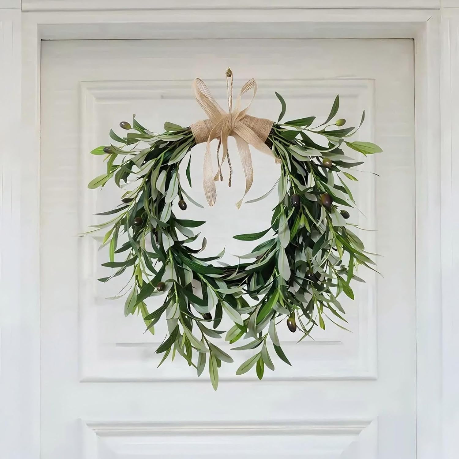 19 Inch Artificial Olive Leaf Wreath for Front Door