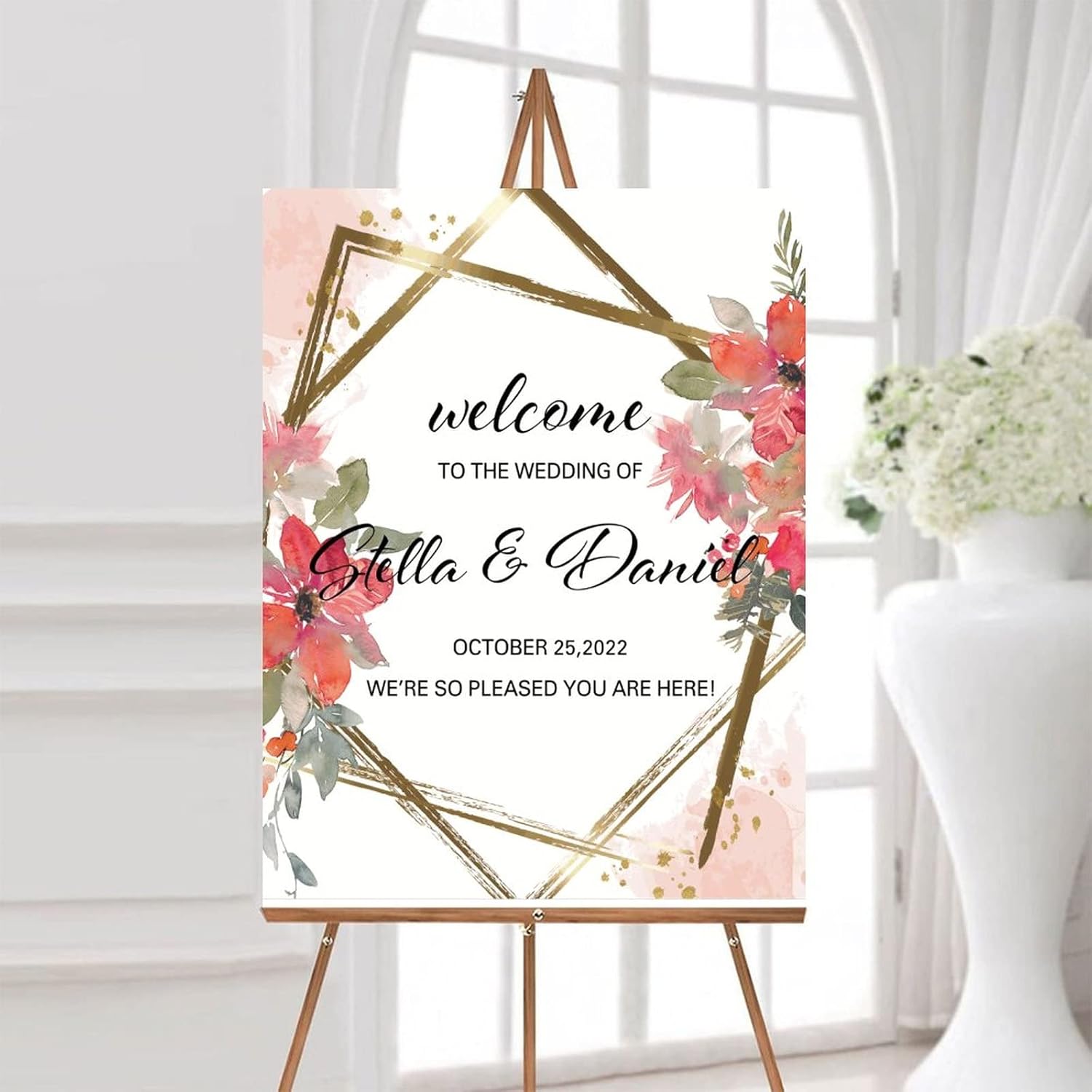 Alioyoit Personalized Red Floral Wedding Welcome Sign 12x16 Inch
