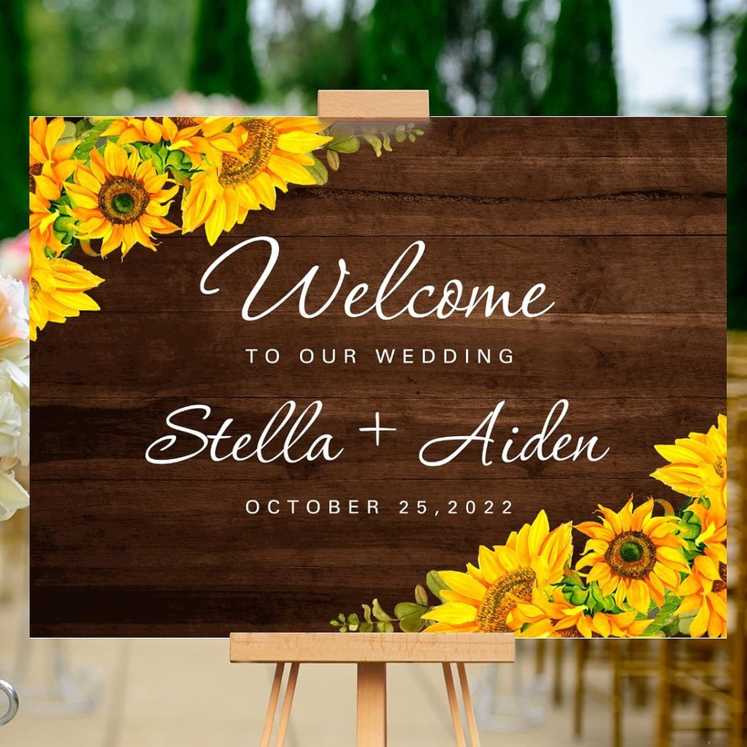 Custom Wedding Welcome Sign with Sunflowers Design
