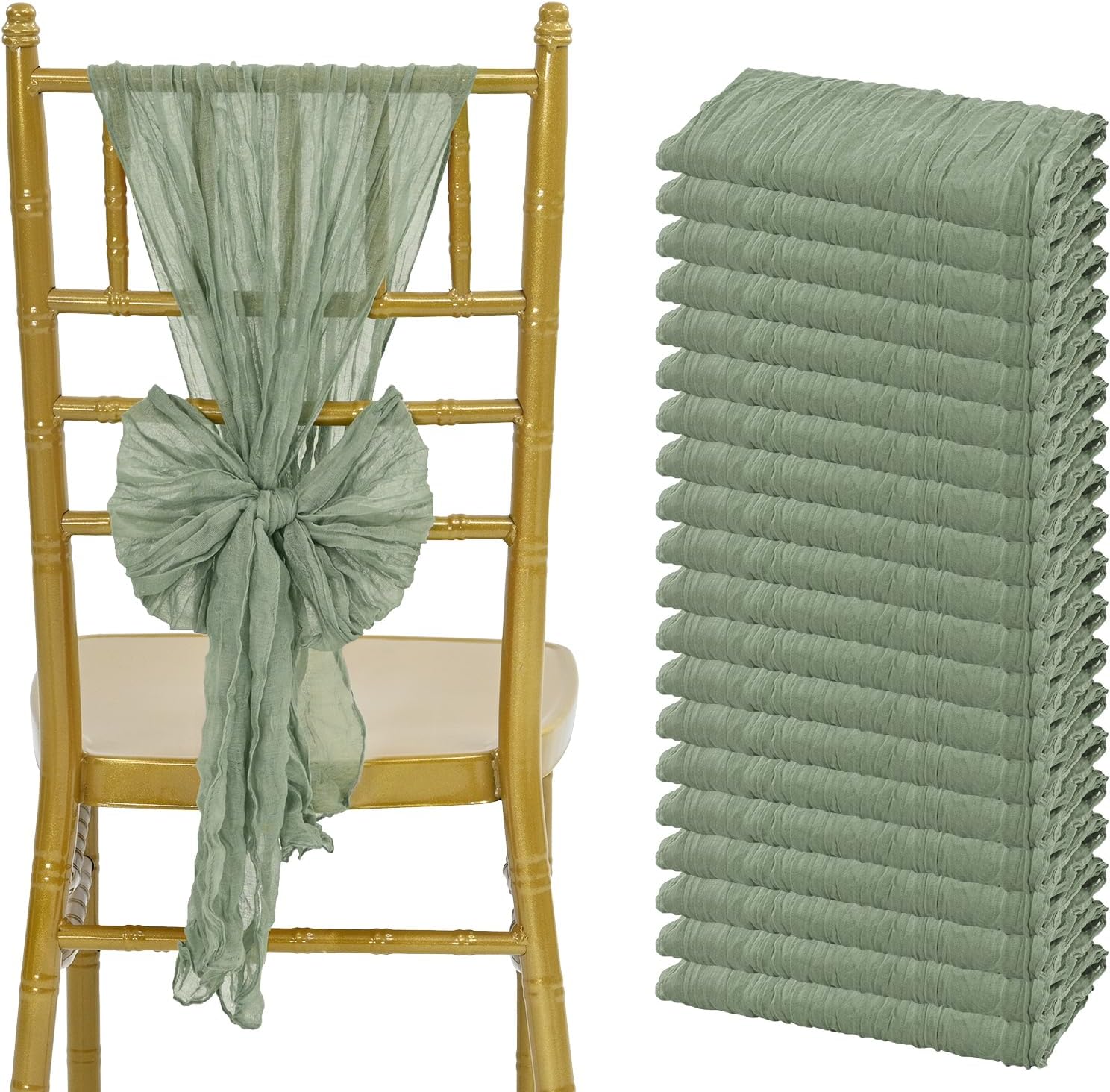 Showgeous Cheesecloth Chair Sashes 20PCS Sage Green 16x70 Inch