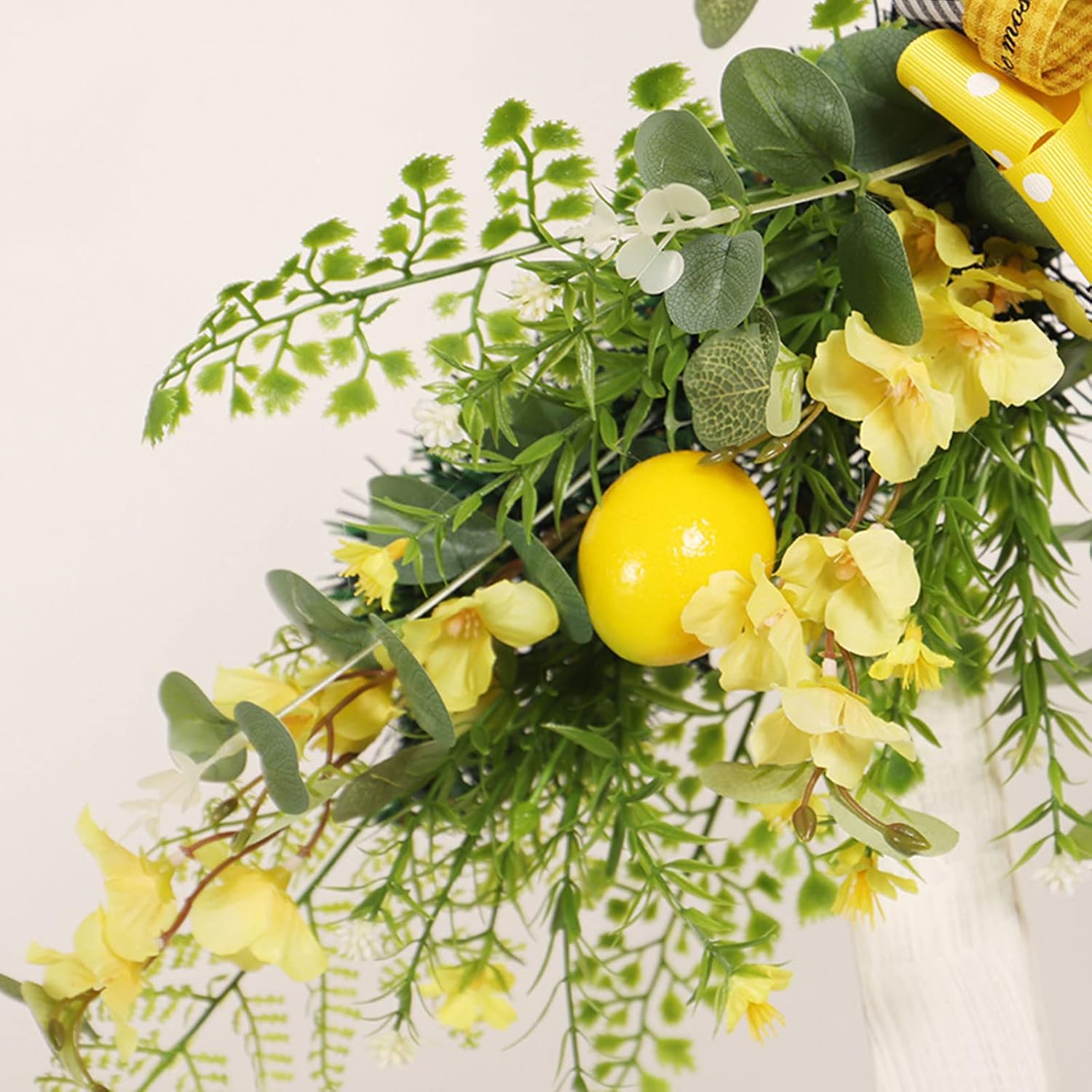 24in Artificial Lemon Swag with Large Bow Yellow Decor