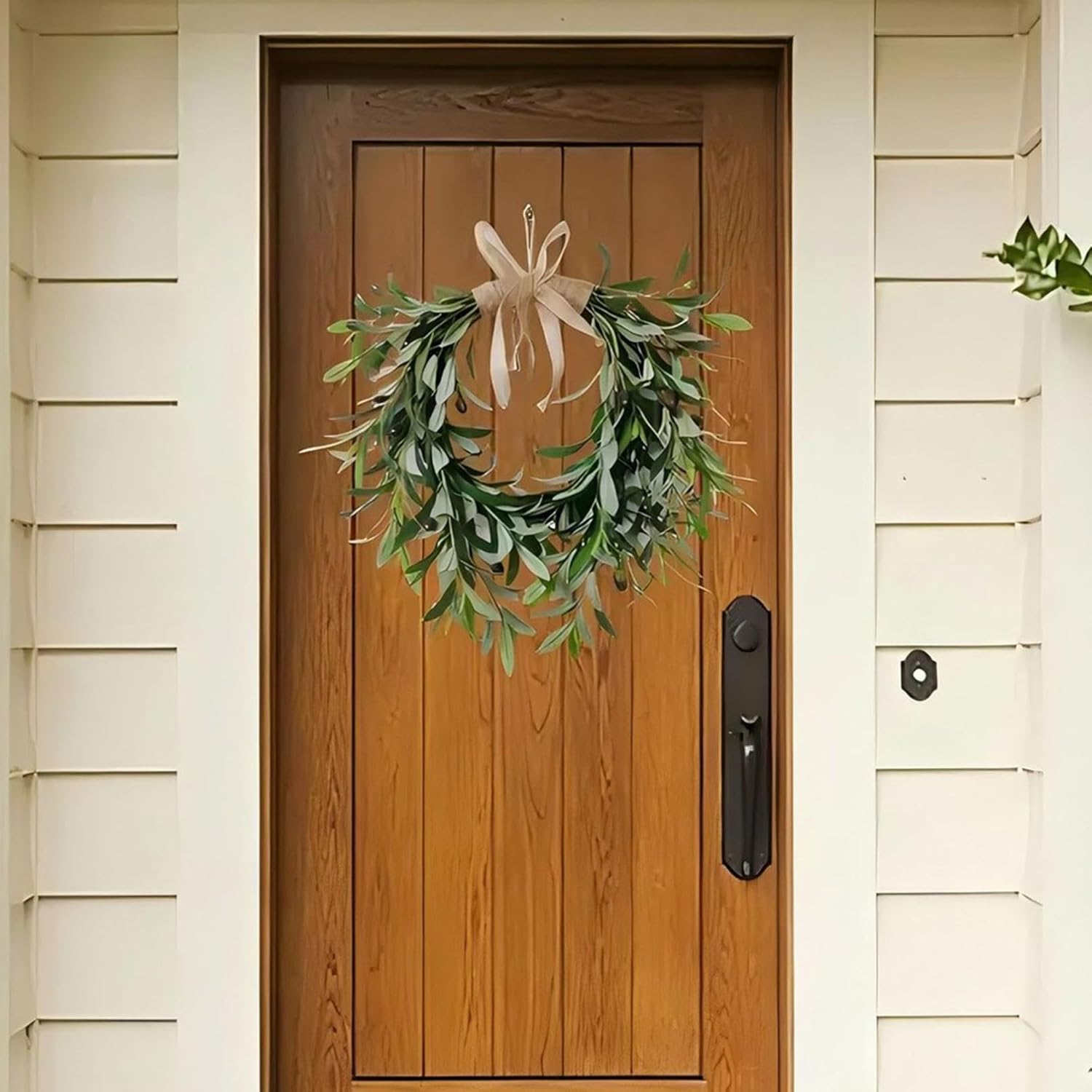 19 Inch Artificial Olive Leaf Wreath for Front Door