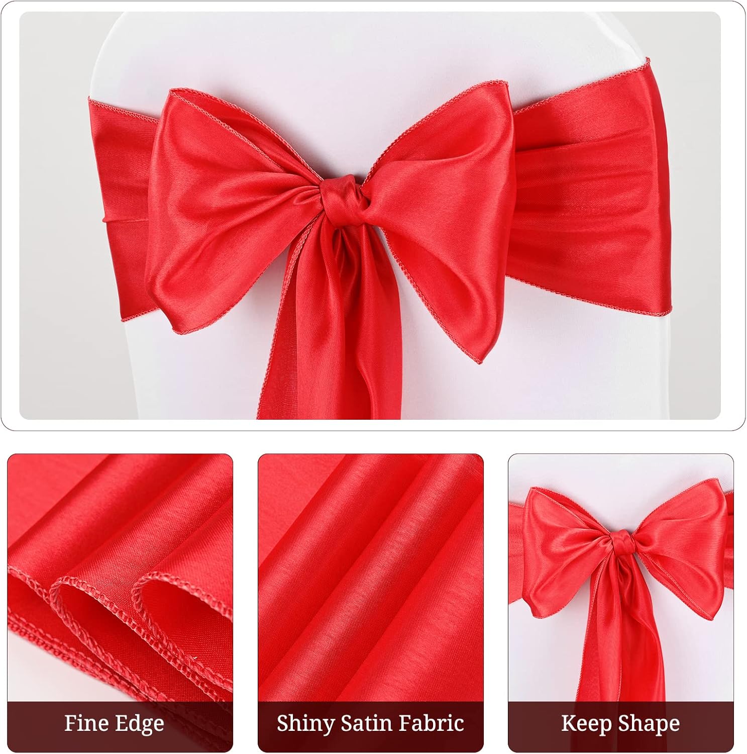 Pesonlook 50PCS Red Satin Chair Sashes for Decor