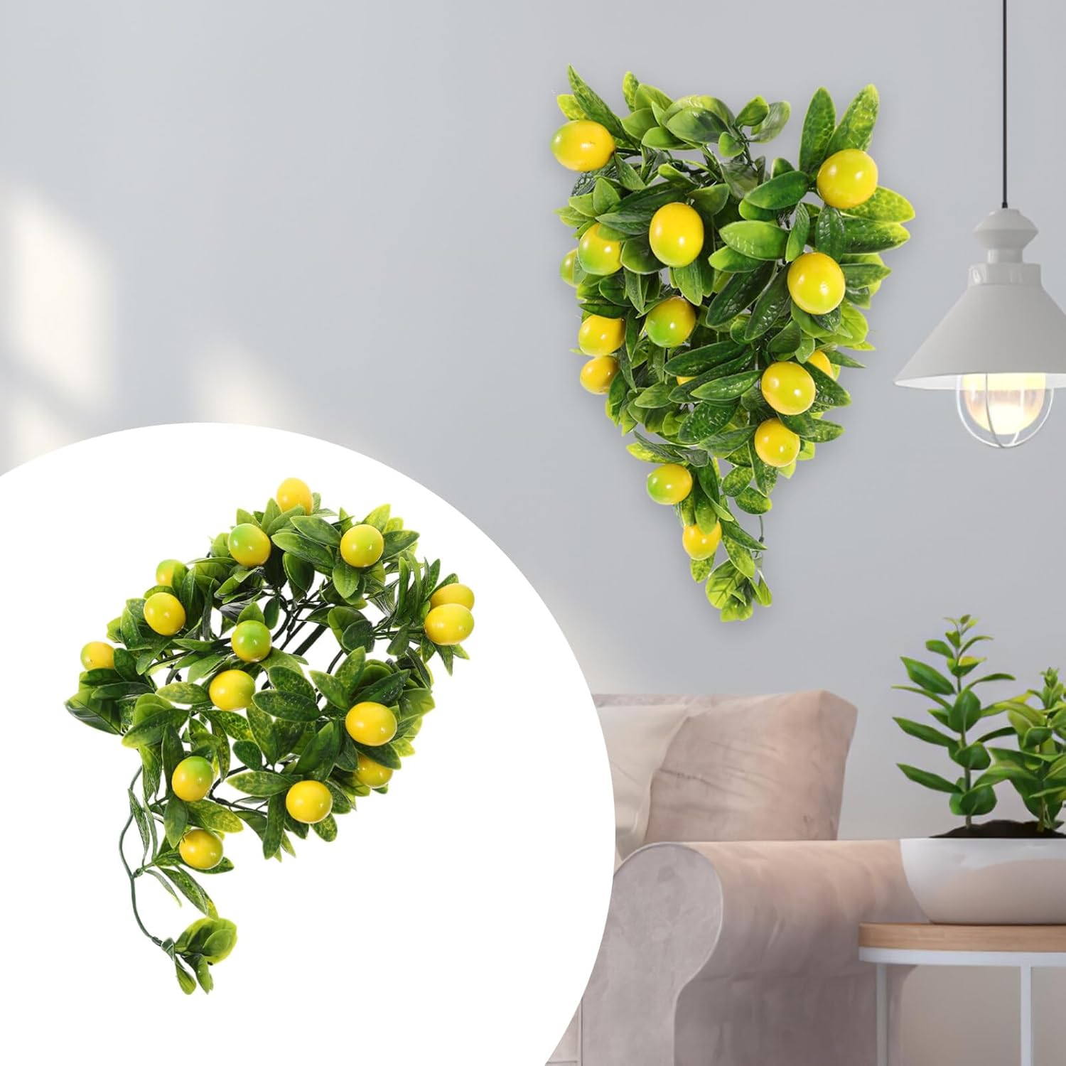 Home Decor Artificial Lemon Wreath with Teardrops and Green Leaves