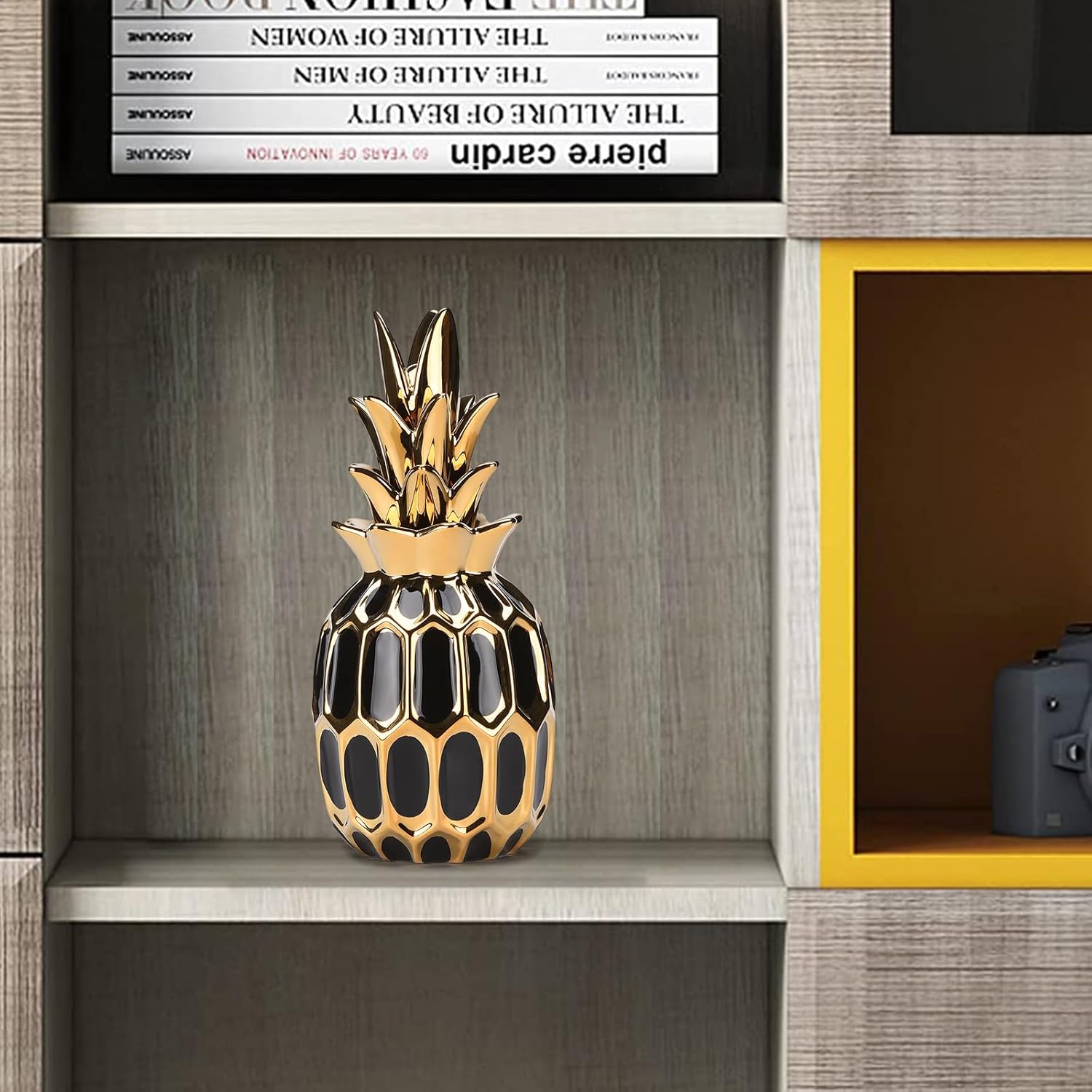 Modern Black Gold Pineapple Ceramic Statue 114in
