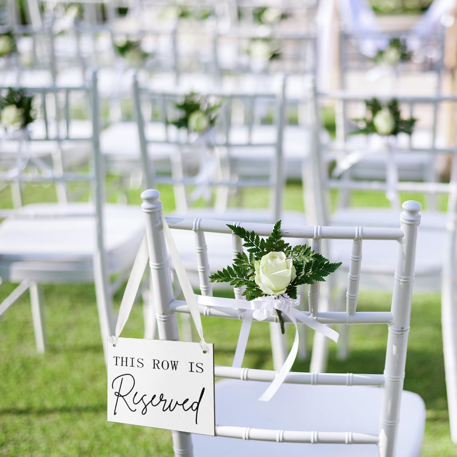 Yousoontic 12 Pack Wooden Reserved Row Signs for Wedding Chairs