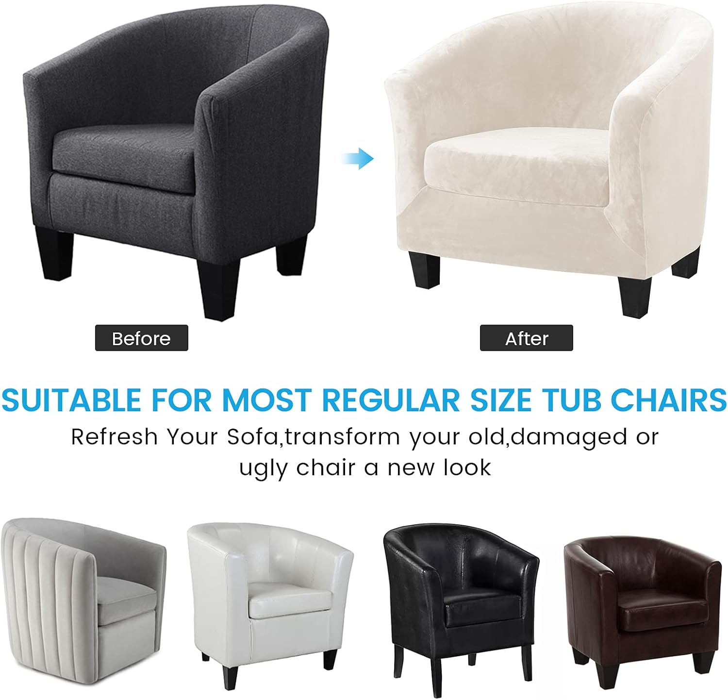 MIFXIN 2-Piece Velvet Tub Chair Slipcover Set