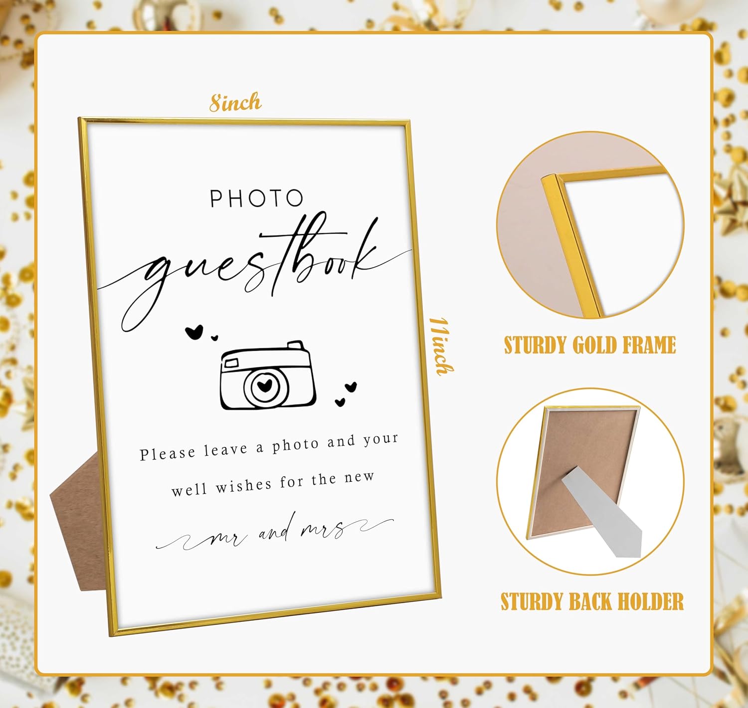 Gold Frame Wood Wedding Sign with Stand