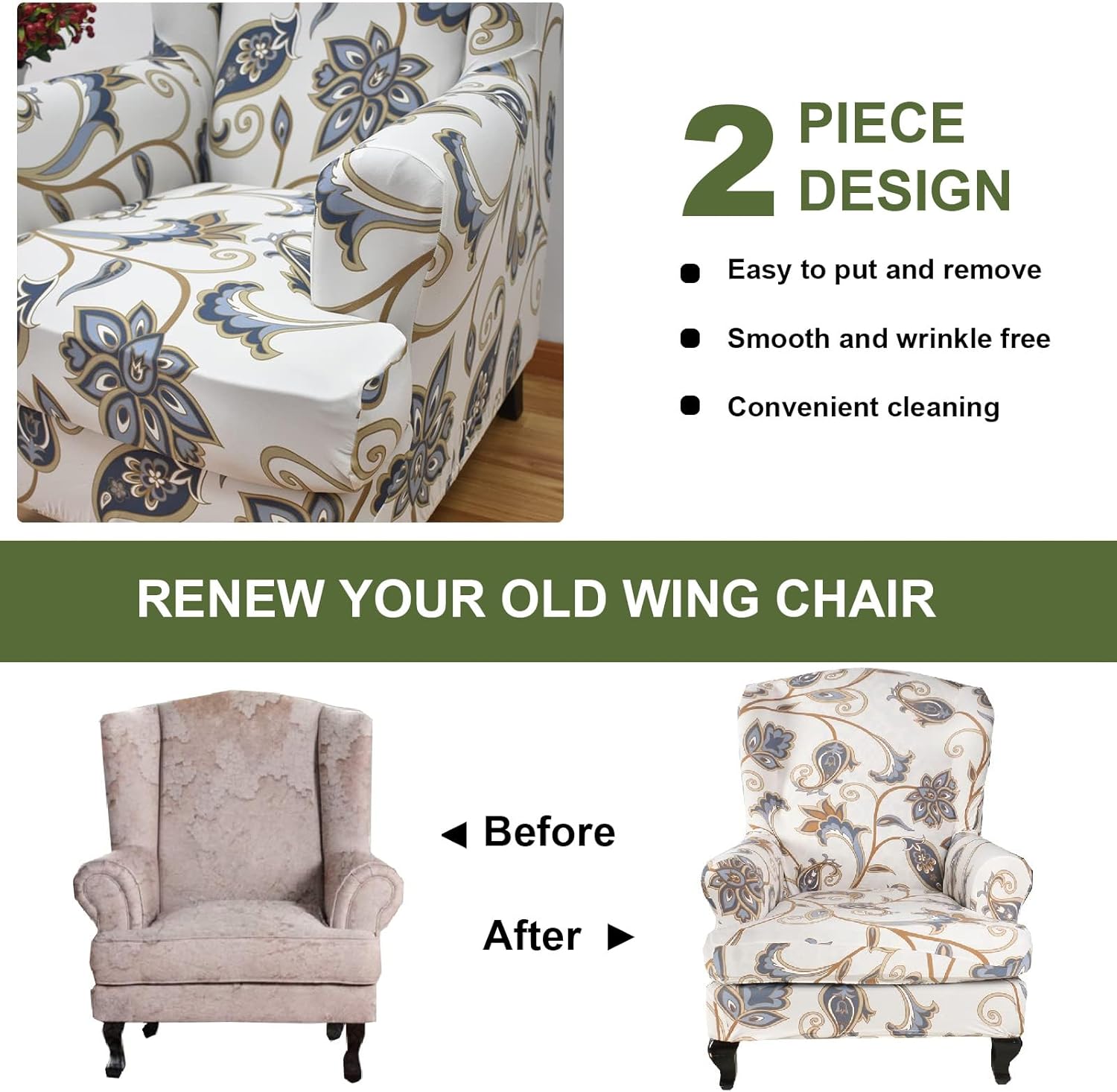 HAOYONG 2 Piece Wingback Chair Slipcover Set