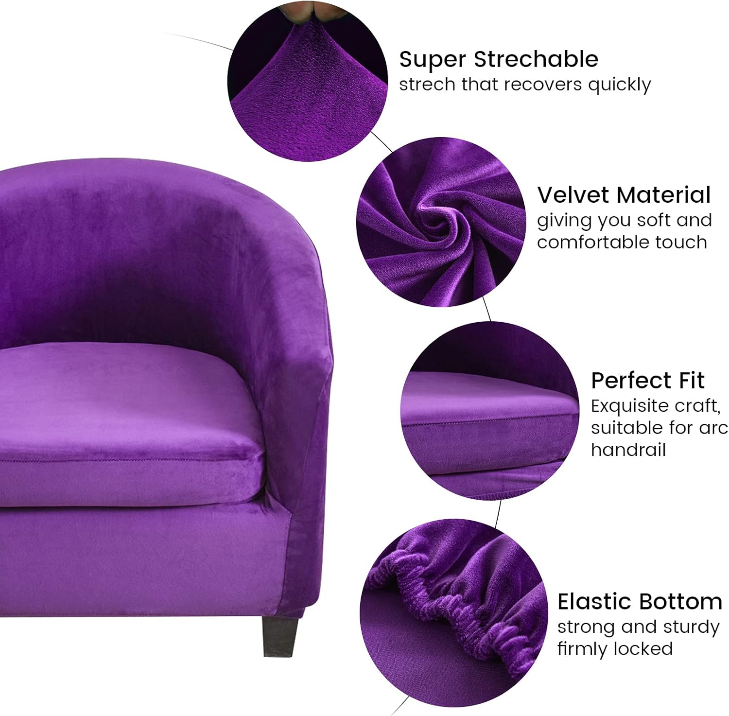 MIFXIN 2 Piece Velvet Tub Chair Covers Set
