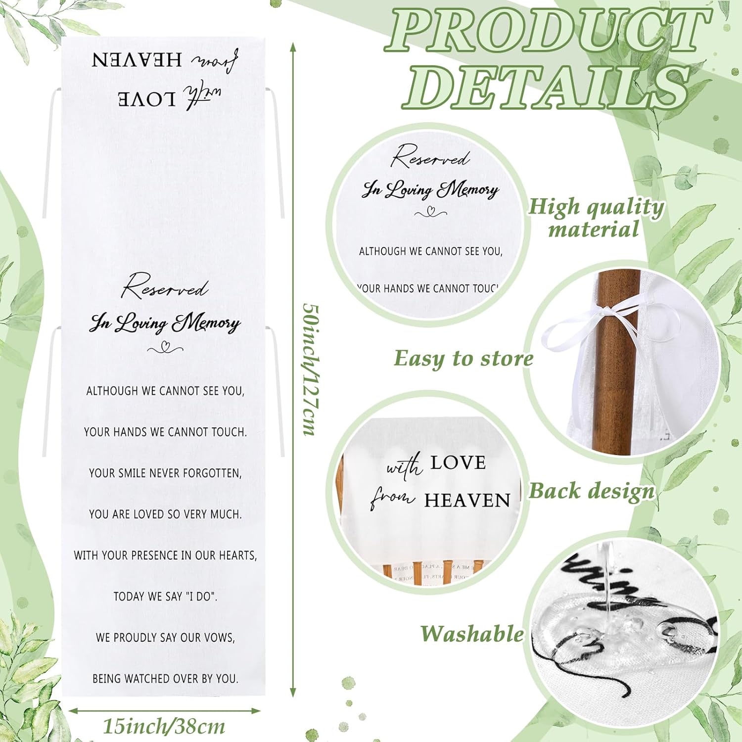 Loving Memory Wedding Chair Sign Banner White 15 x 50