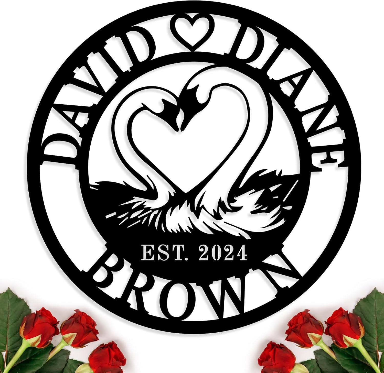 Personalized Swan Couple Metal Sign with Last Name