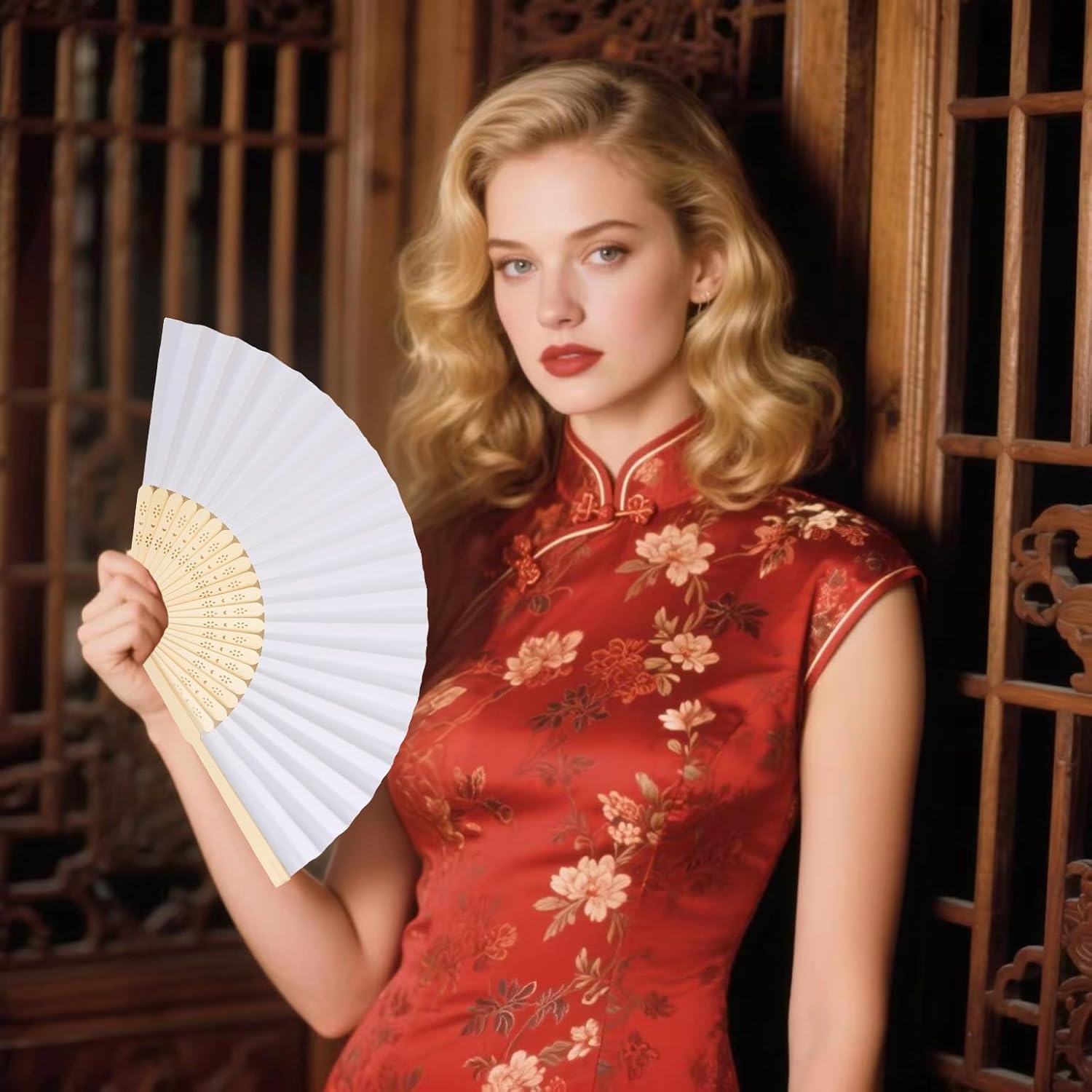 12 Pack 83 Inch White Folding Paper Hand Fan for Women