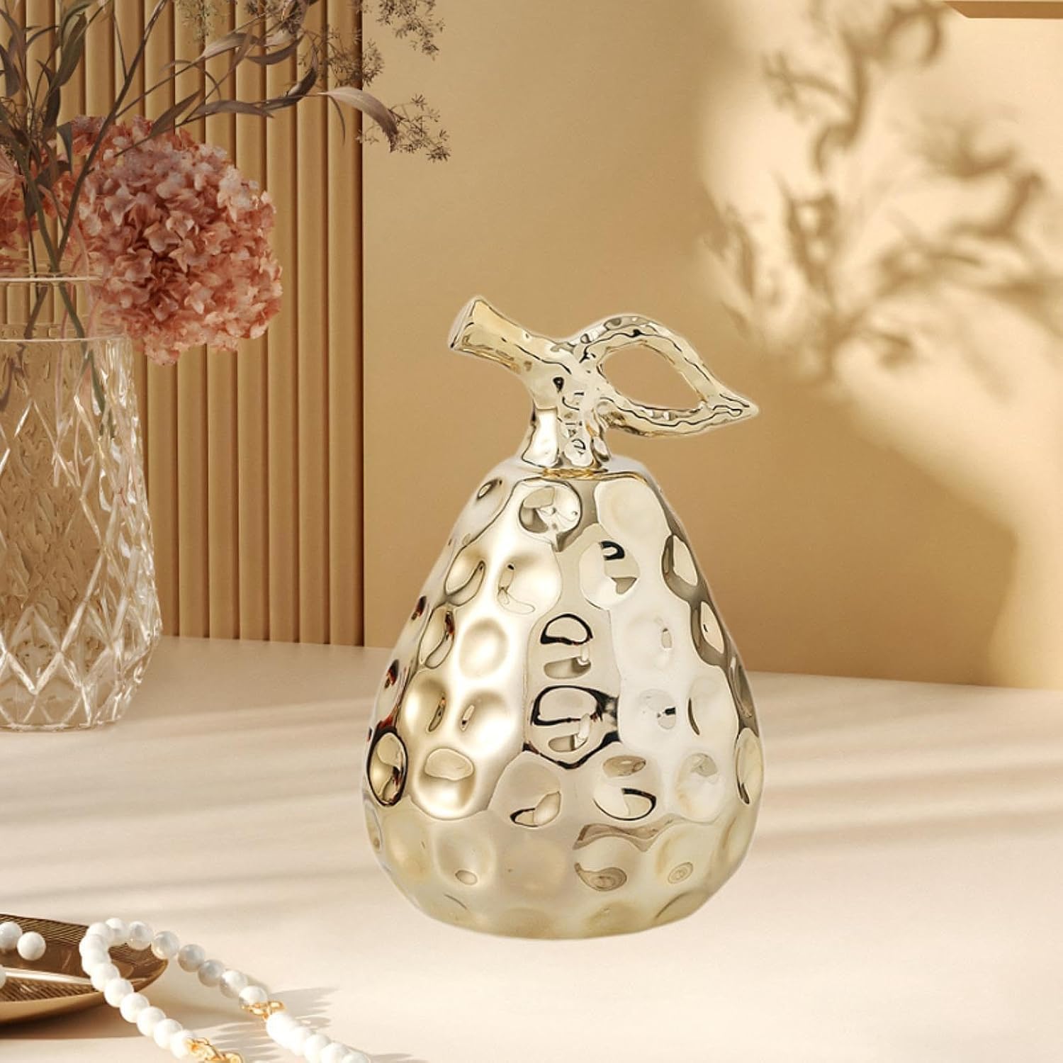 Pear Figurine Ceramic Ornament Gold