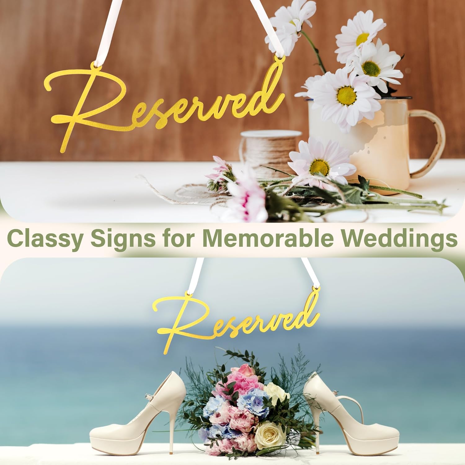 Gold Reserved Seating Signs - 6Pcs for Wedding Chairs and Pews