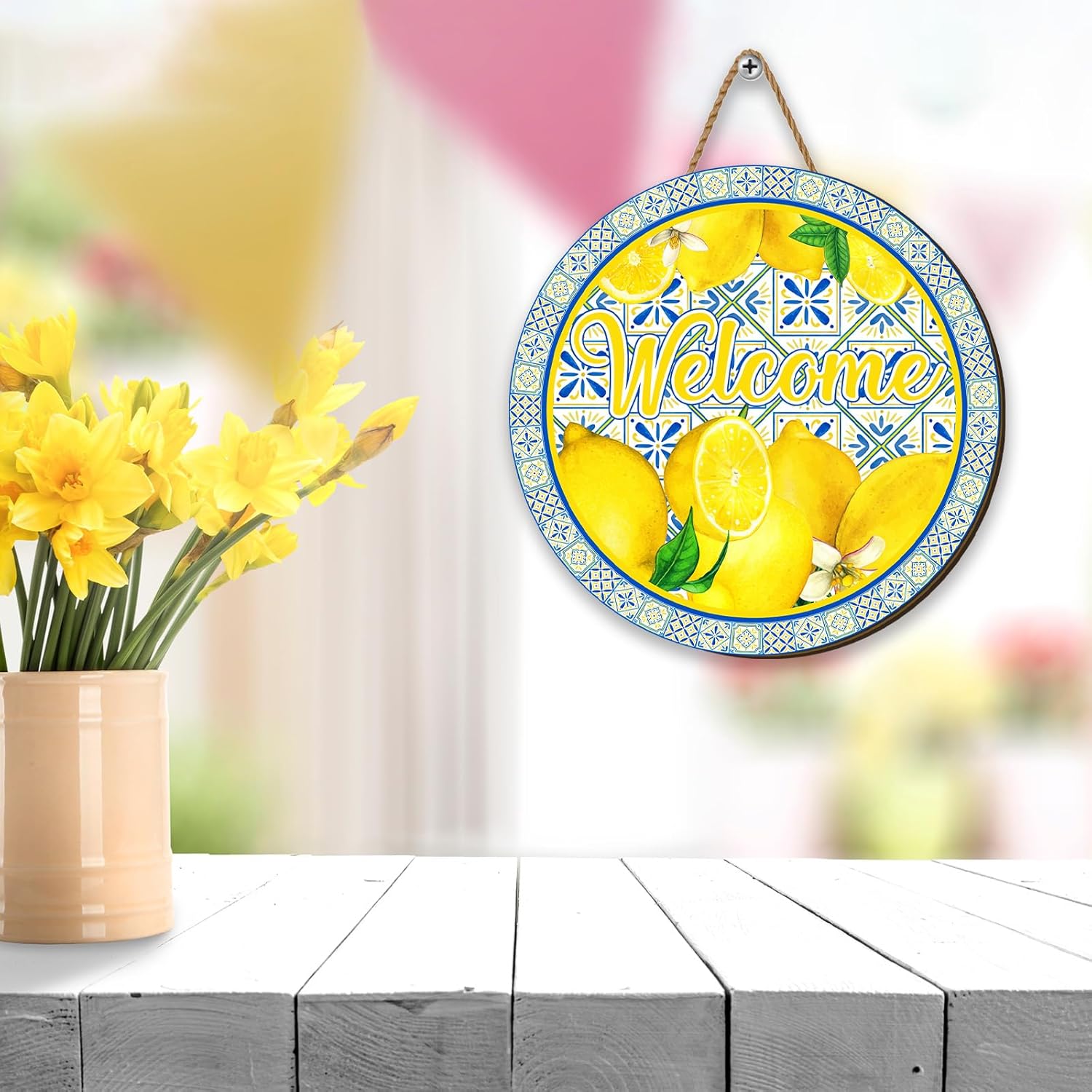 Summer Lemon Banner Spring Italian Lemons Hanging Sign Farmhouse Decor