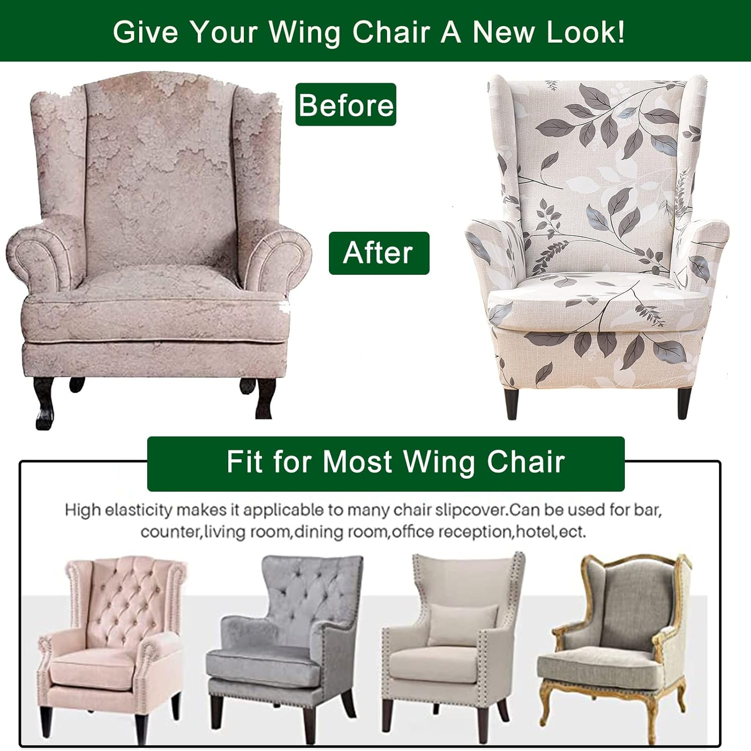 CRFATOP 2 Piece Stretch Wingback Chair Covers