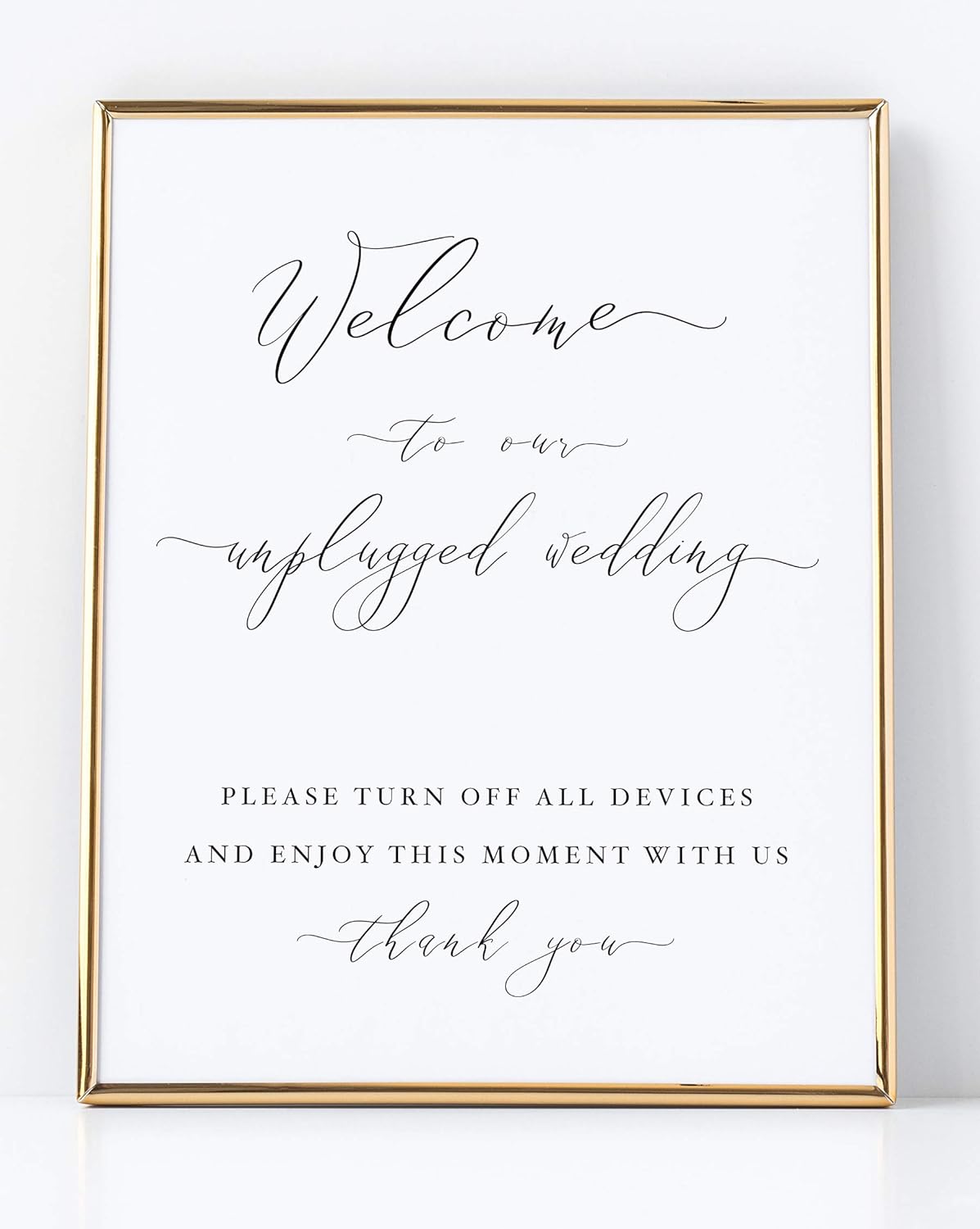 Welcome to Our Unplugged Wedding Sign in White with Black Lettering