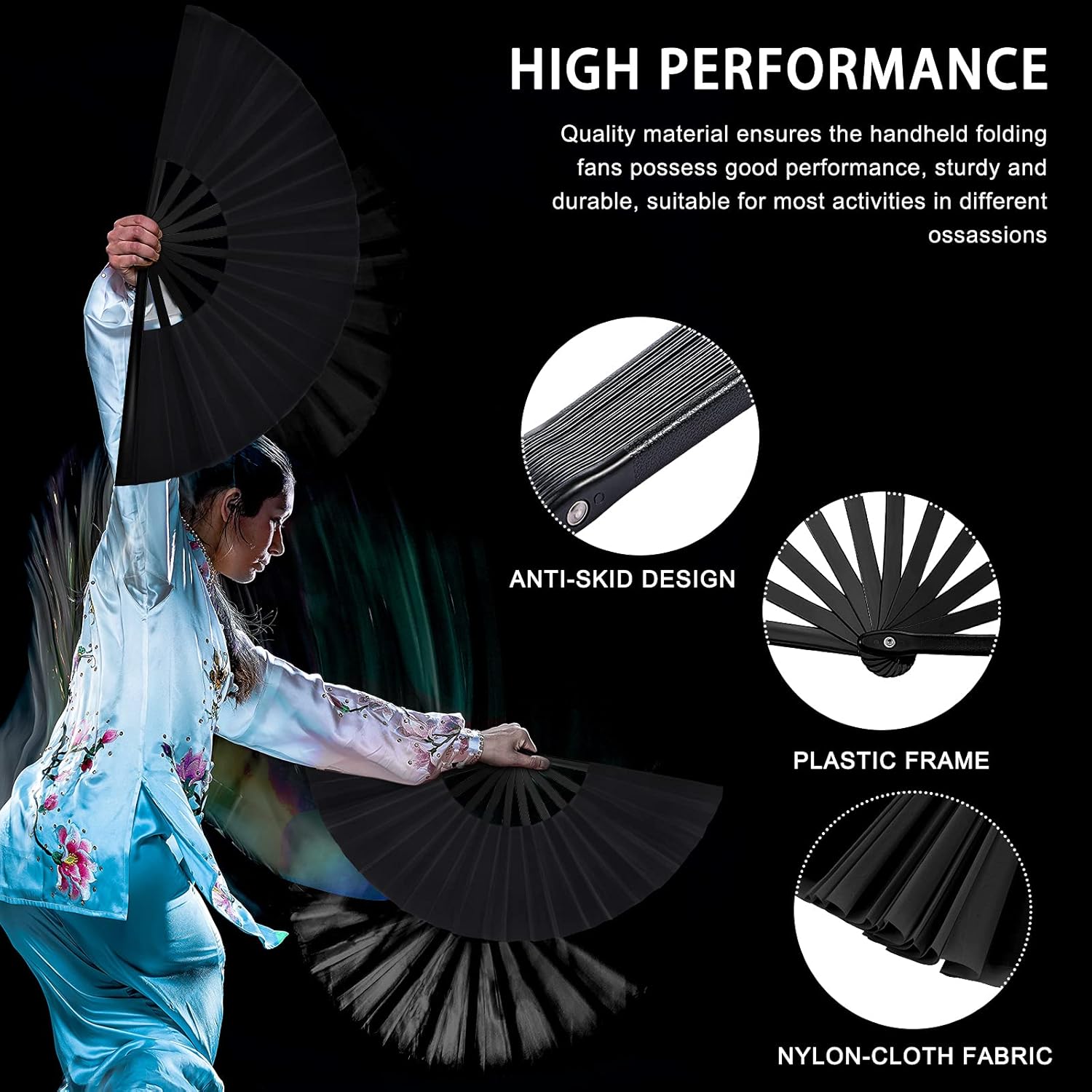 Blulu 4 Pcs 13 Inch Folding Dance Fans