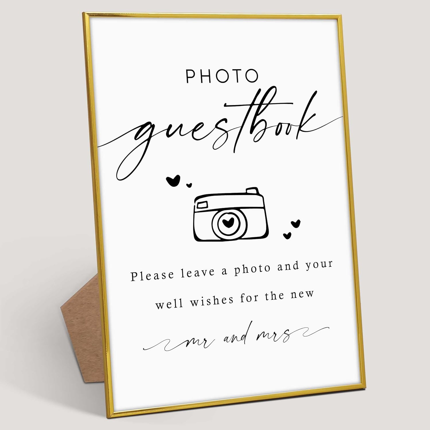 Gold Frame Wood Wedding Sign with Stand