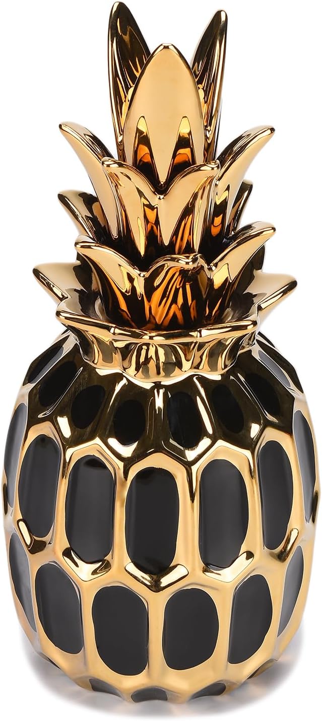 Modern Black Gold Pineapple Ceramic Statue 114in
