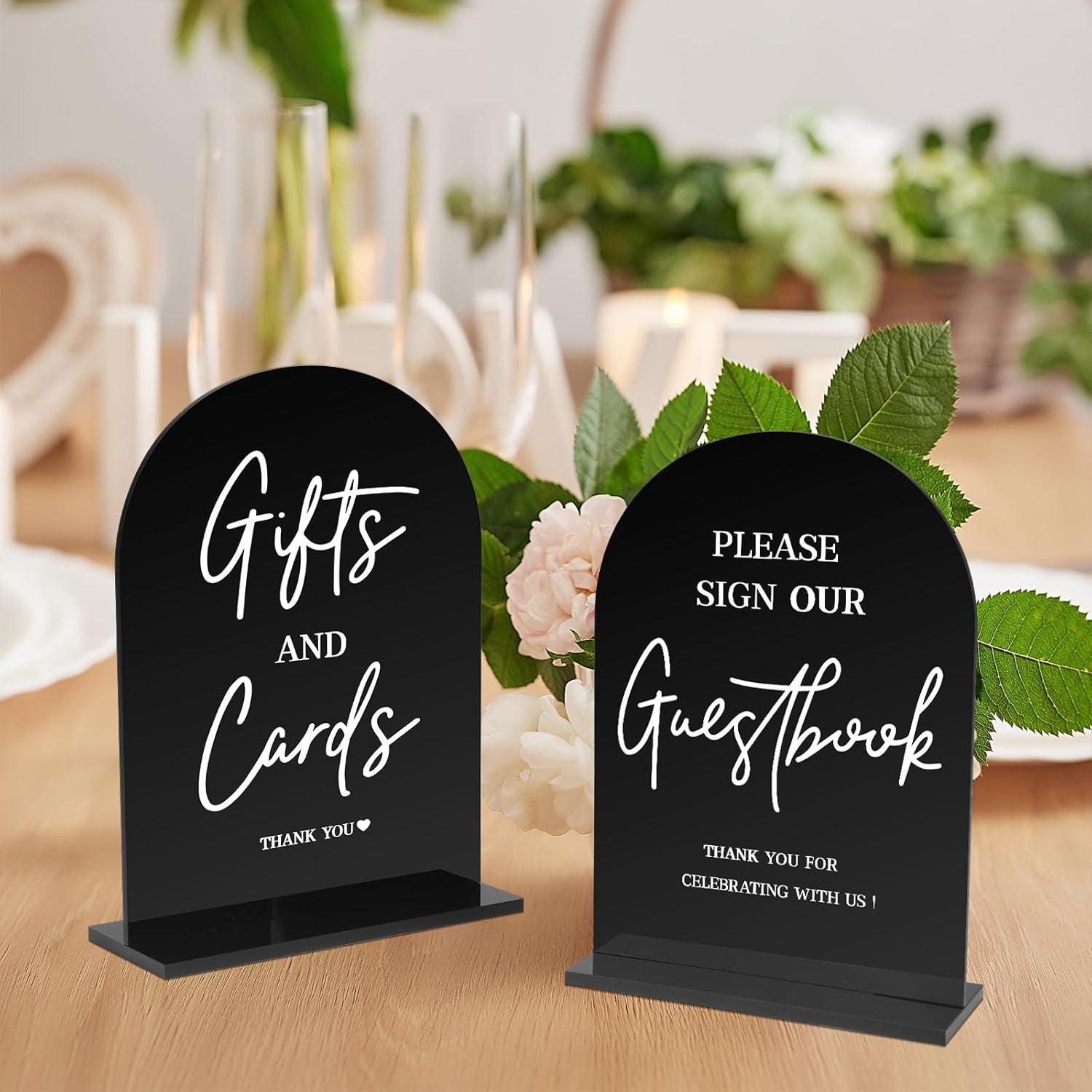 KOSKIMER 2 Pcs Black Acrylic Wedding Signs with Holders