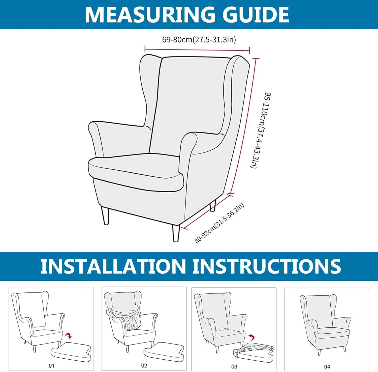 Stretch Spandex Wingback Chair Slipcovers 2 Piece
