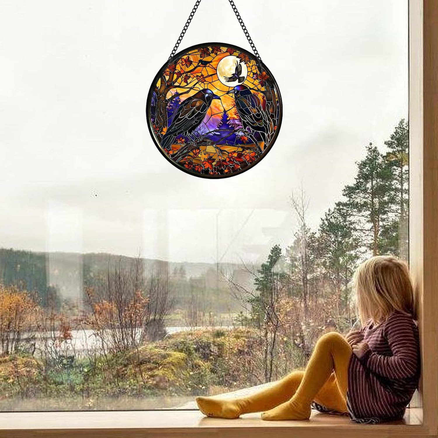 Glow in The Dark Halloween Crow Wall Decor