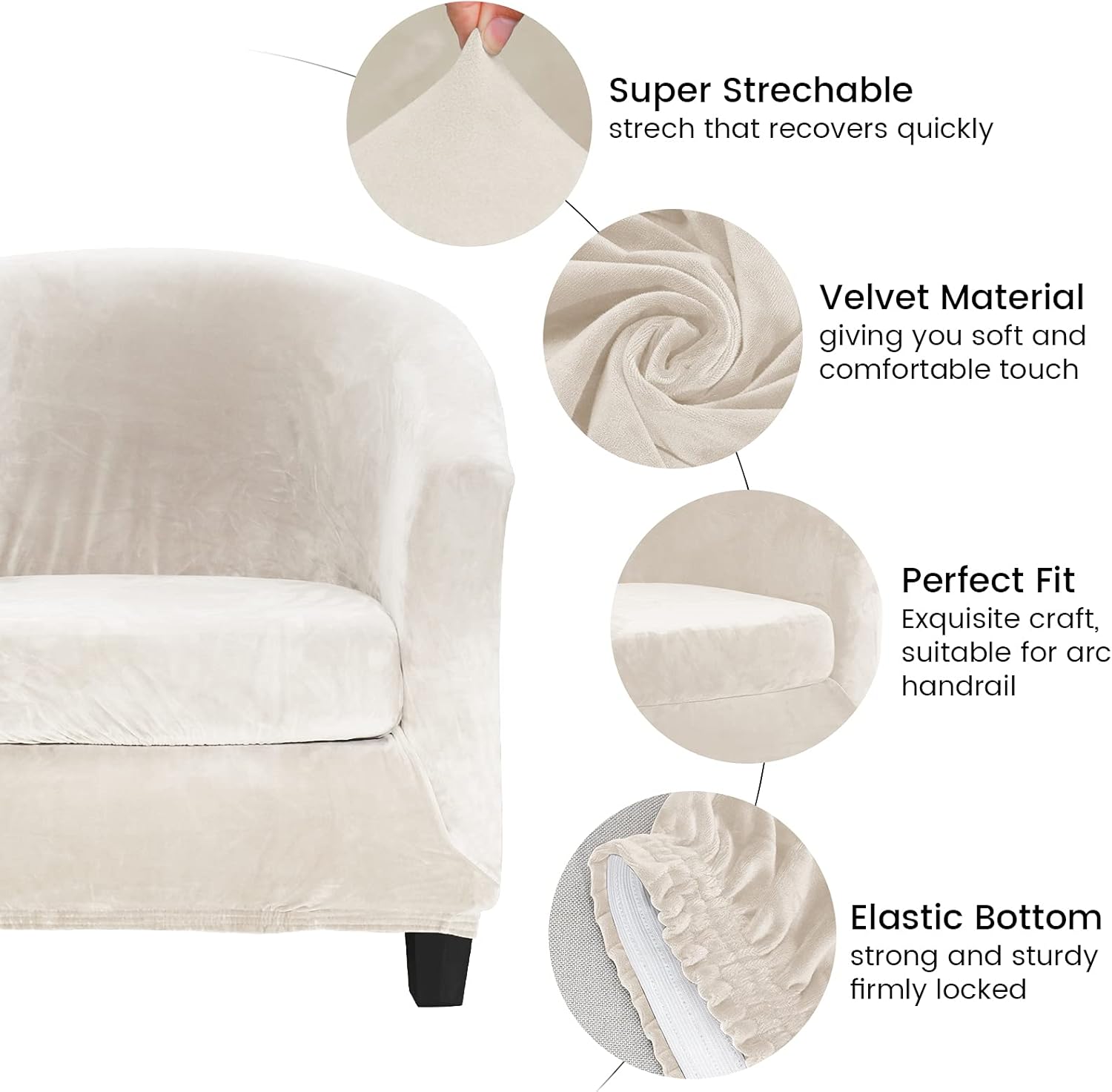 MIFXIN 2-Piece Velvet Tub Chair Slipcover Set