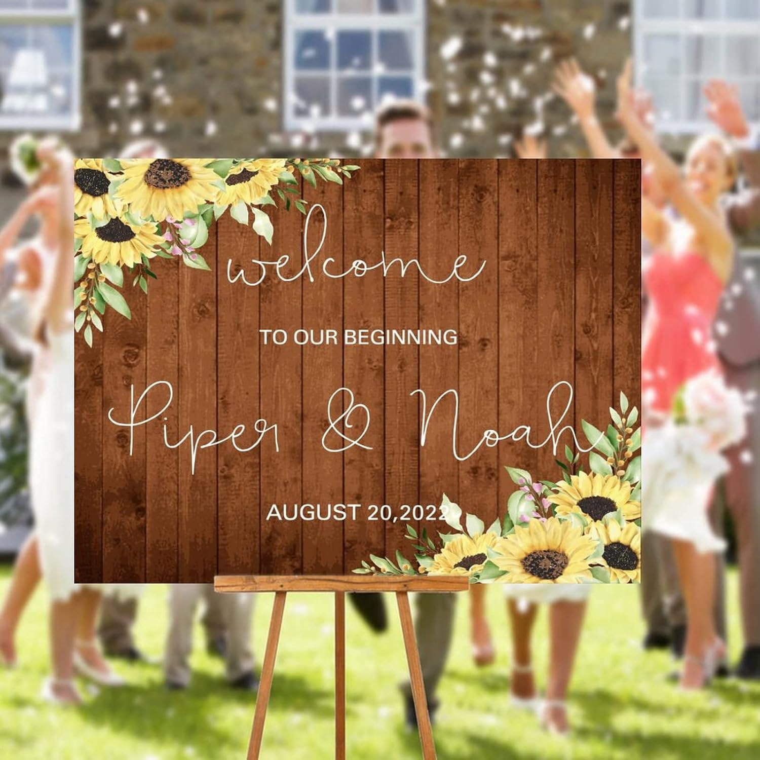 Alioyoit 12x16 Inch Personalized Wooden Wedding Welcome Sign