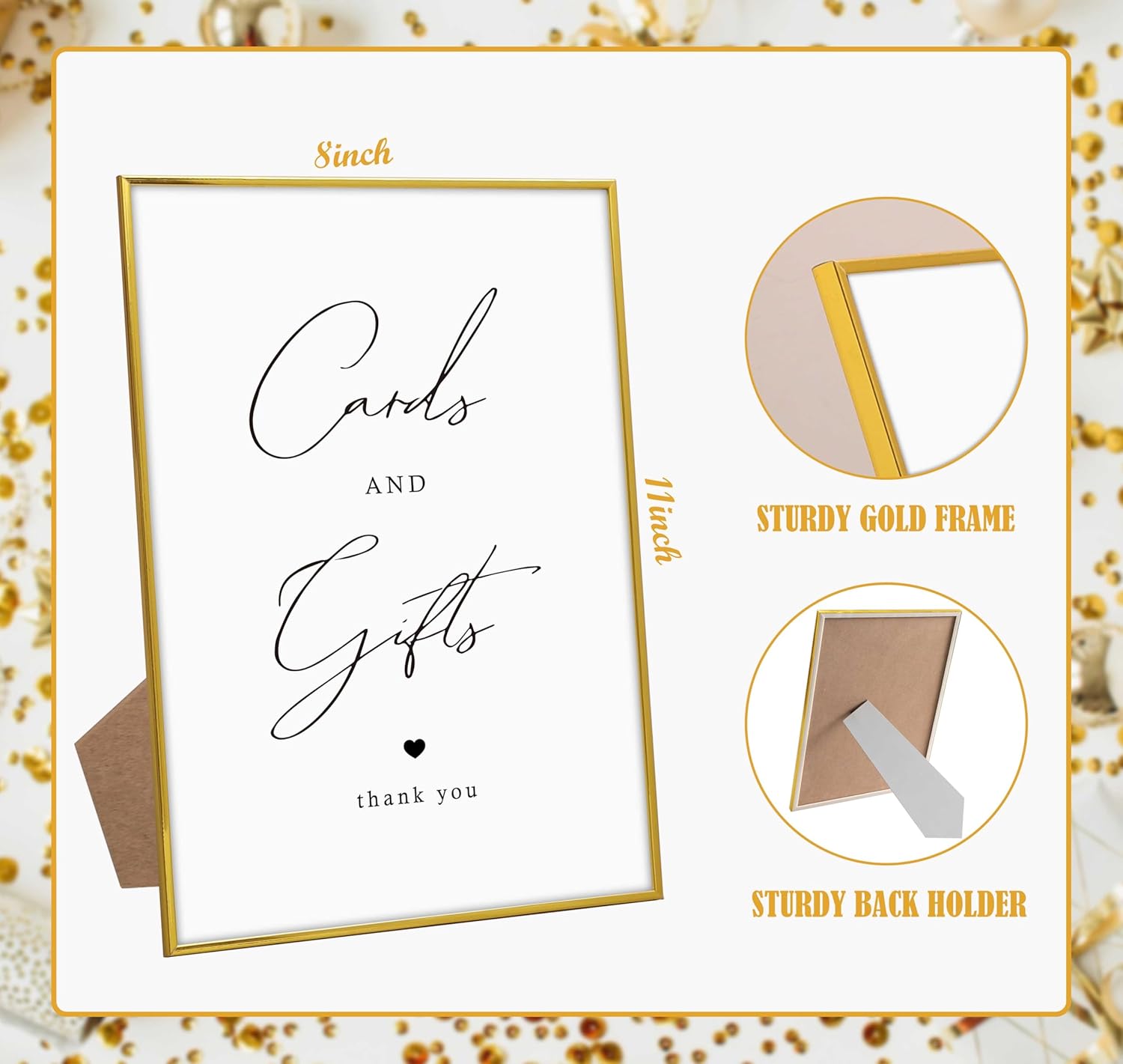 Gold Frame Wood Wedding Sign with Stand 8x11