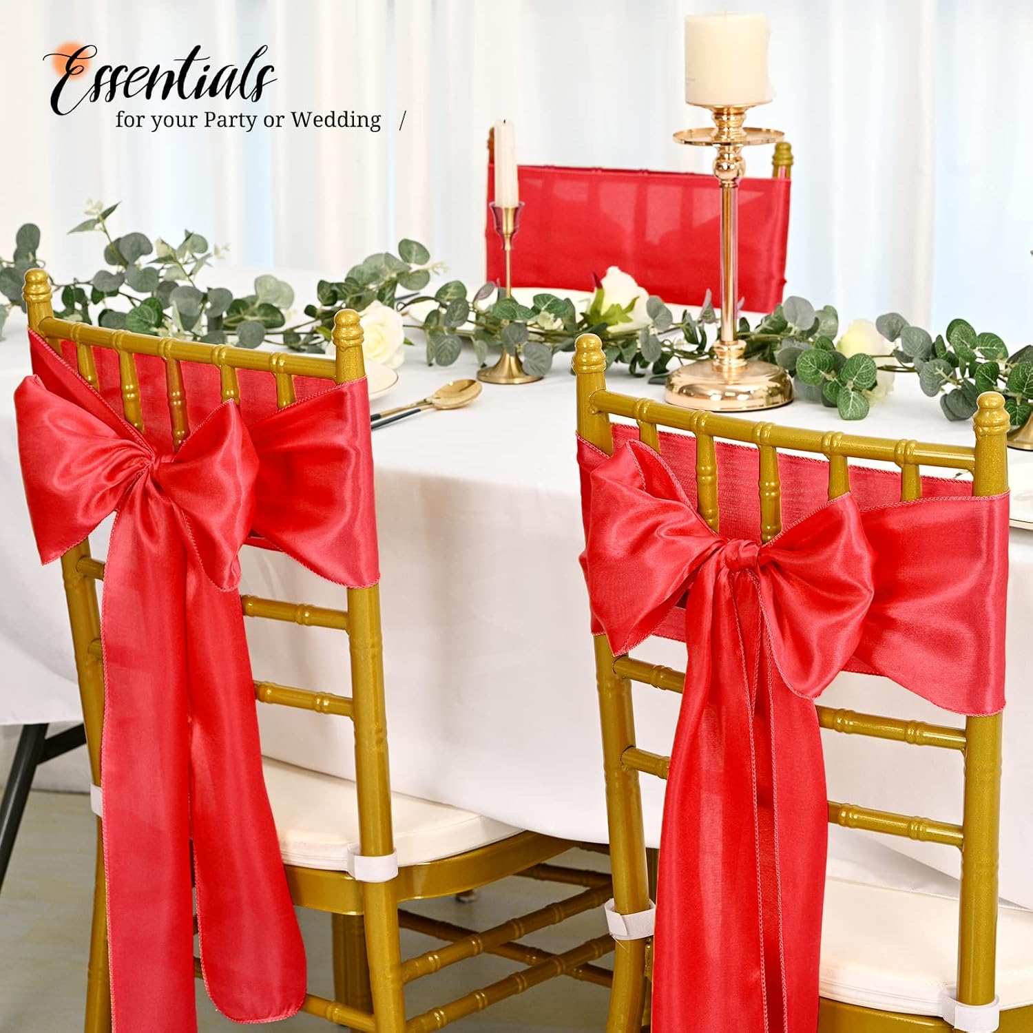 Pesonlook 50PCS Red Satin Chair Sashes for Decor