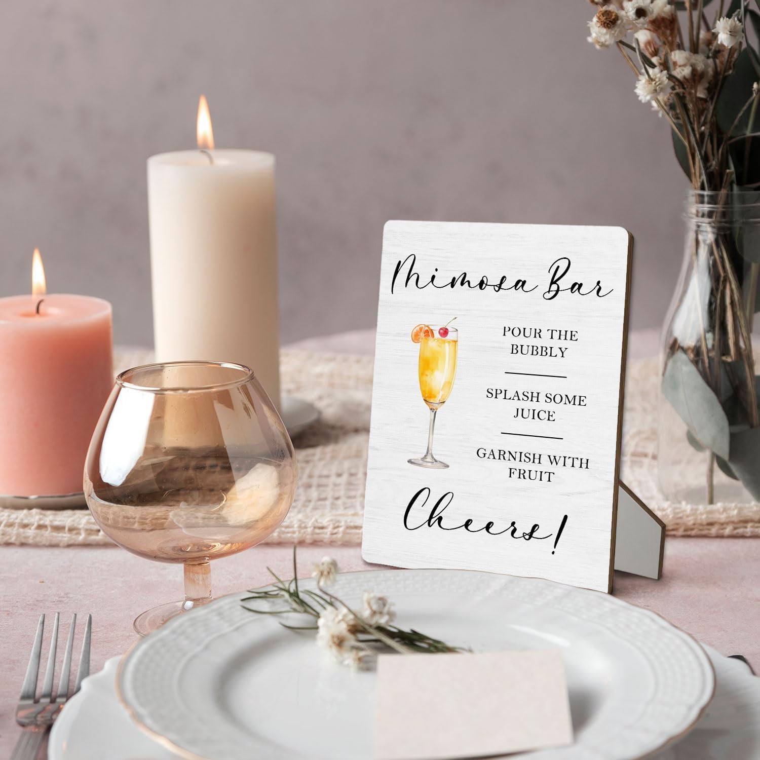 Mimosa Bar Sign 5x7 Inch Wooden Stand