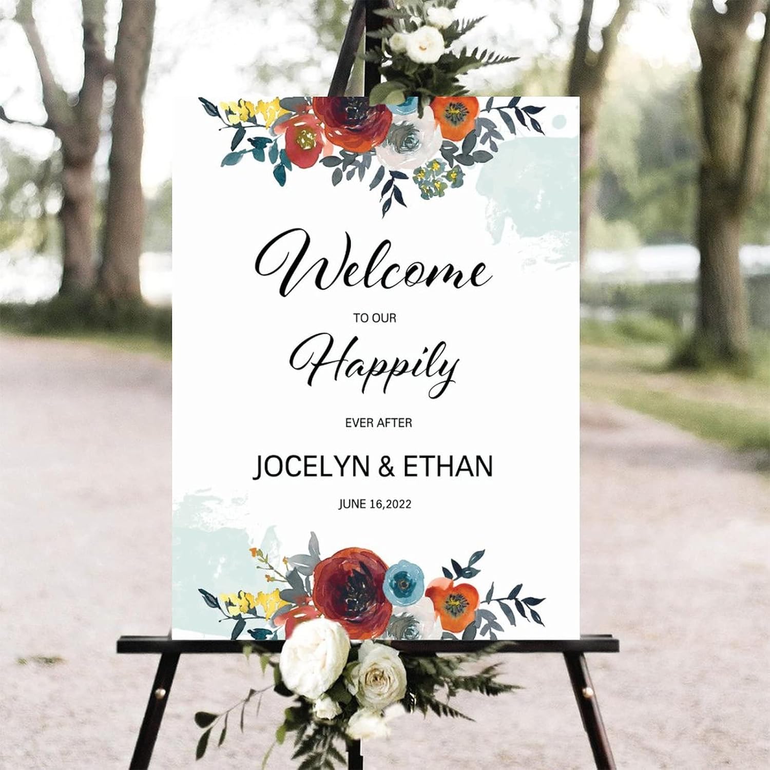 Alioyoit 12x16 Inch Red Floral Wedding Welcome Sign