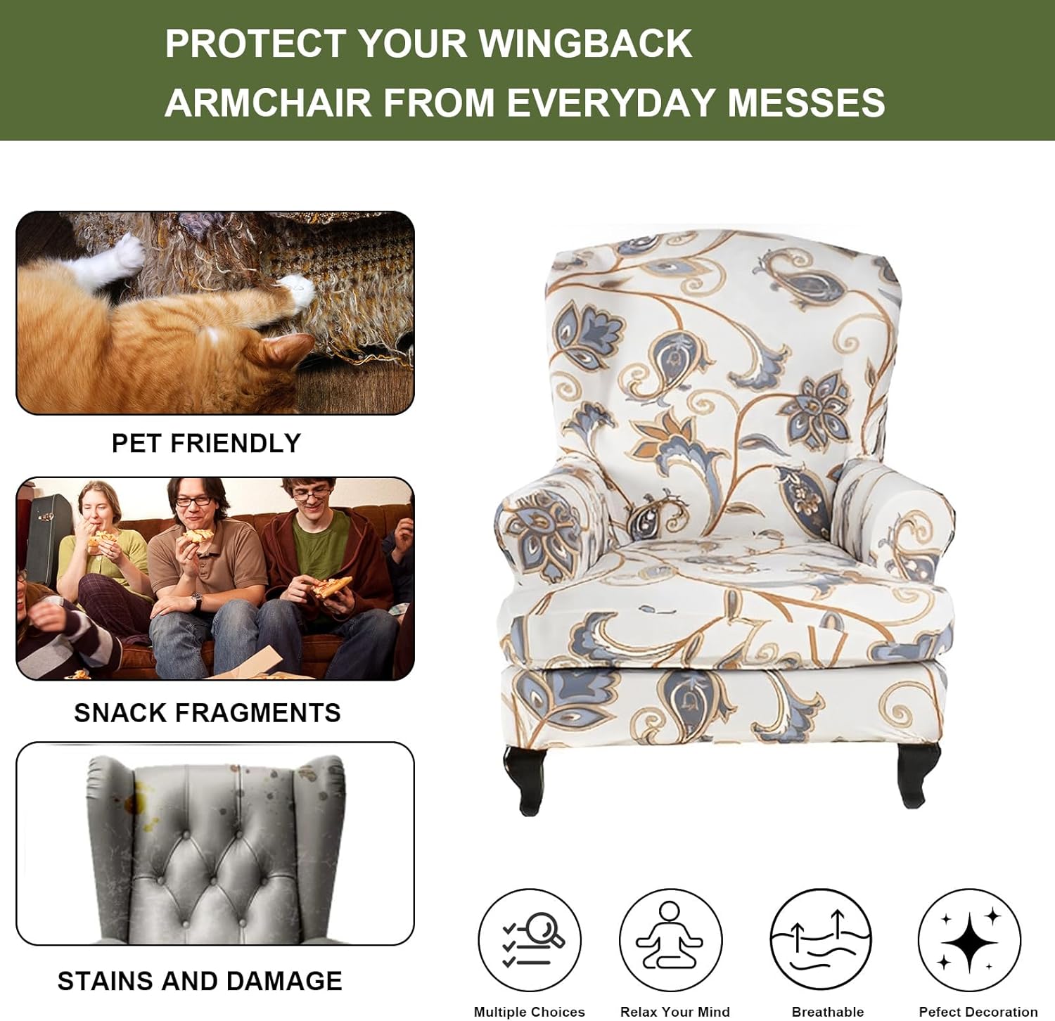 HAOYONG 2 Piece Wingback Chair Slipcover Set