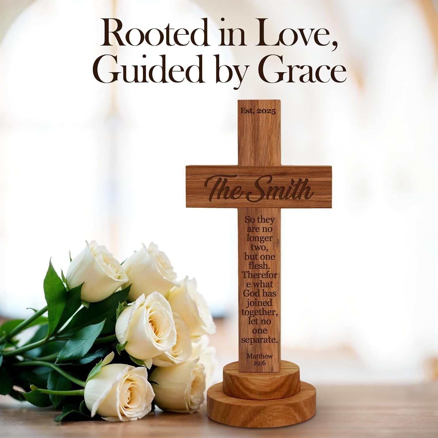 Personalized Wedding Cross Wood Sign with Engraved Names