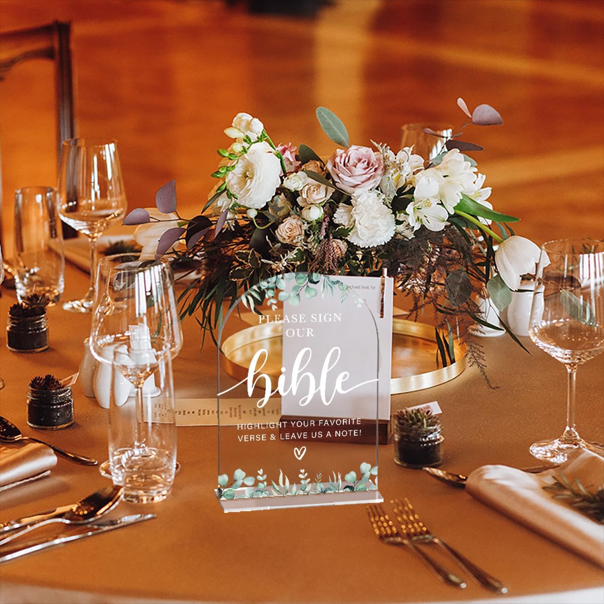 Modern Calligraphy Arch Wedding Sign with Eucalyptus Design