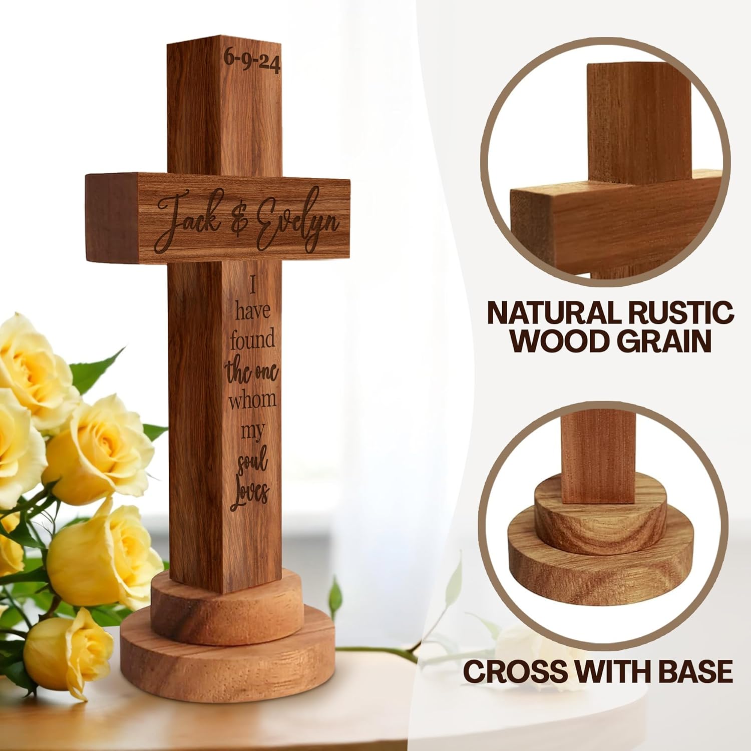 Personalized Wedding Cross Wood Sign with Engraved Names