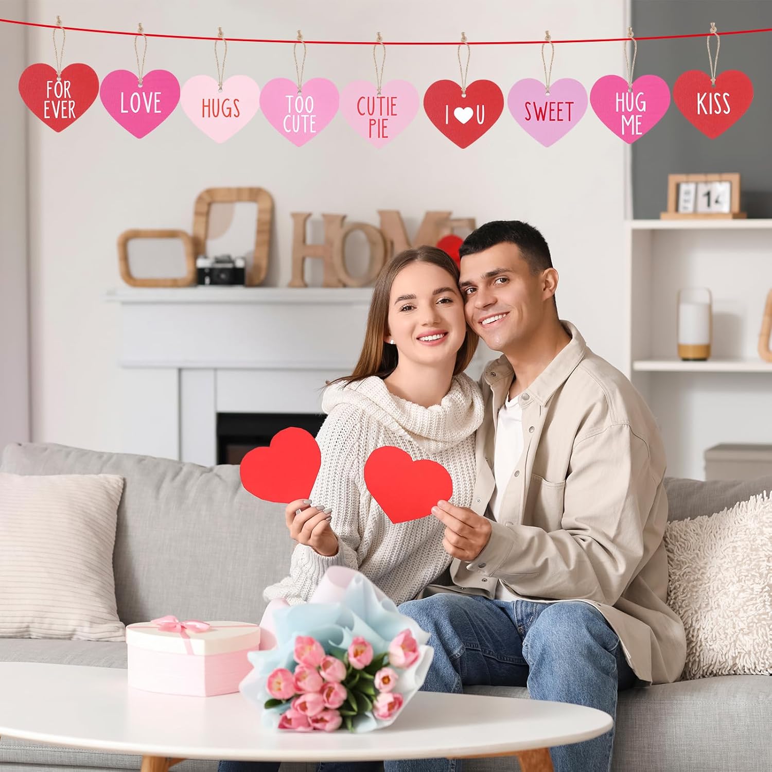 24pcs Valentine Conversation Heart Wooden Ornaments